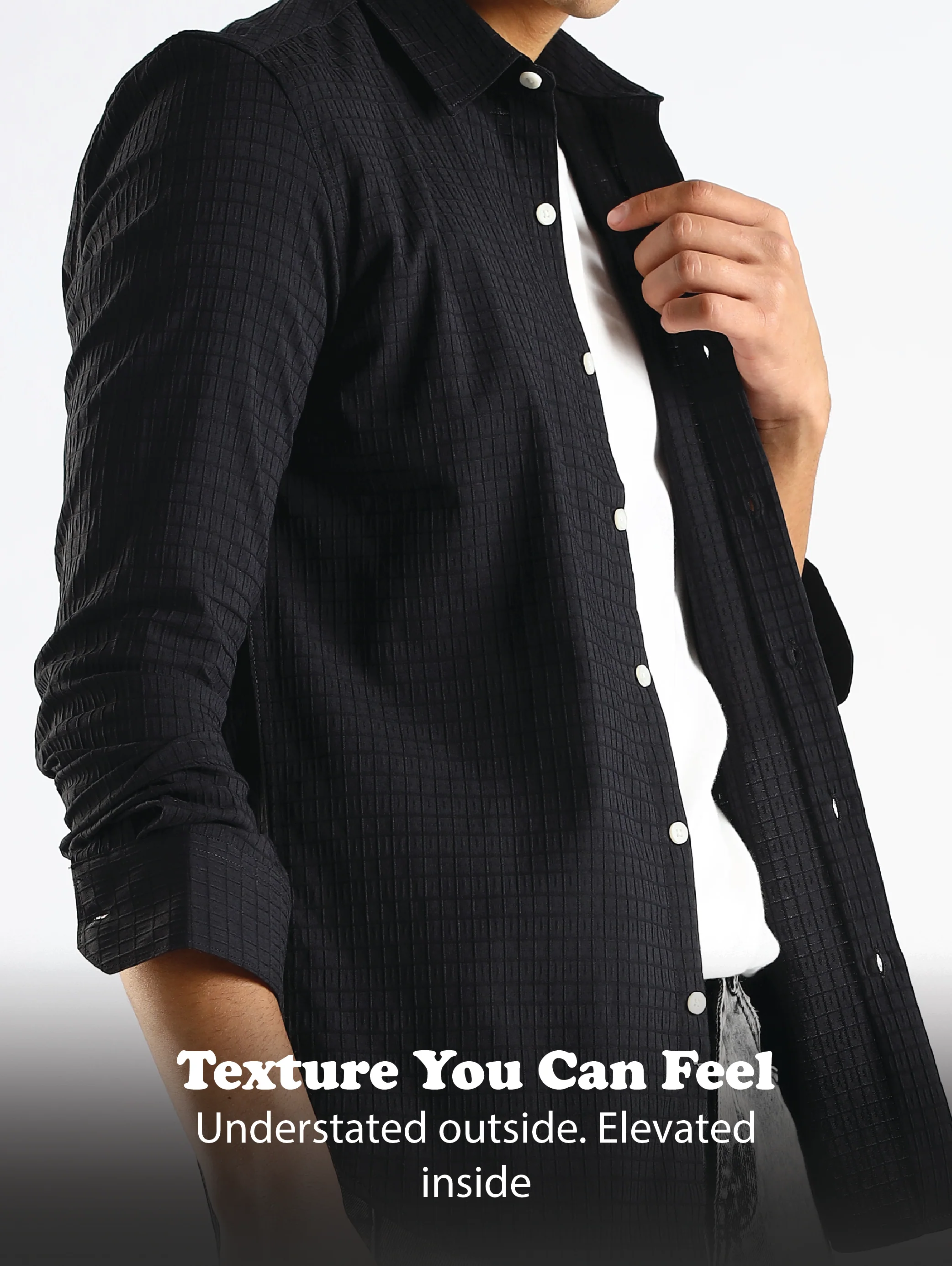 Men Black Poly Blend Slim Fit Shirt - Image 13