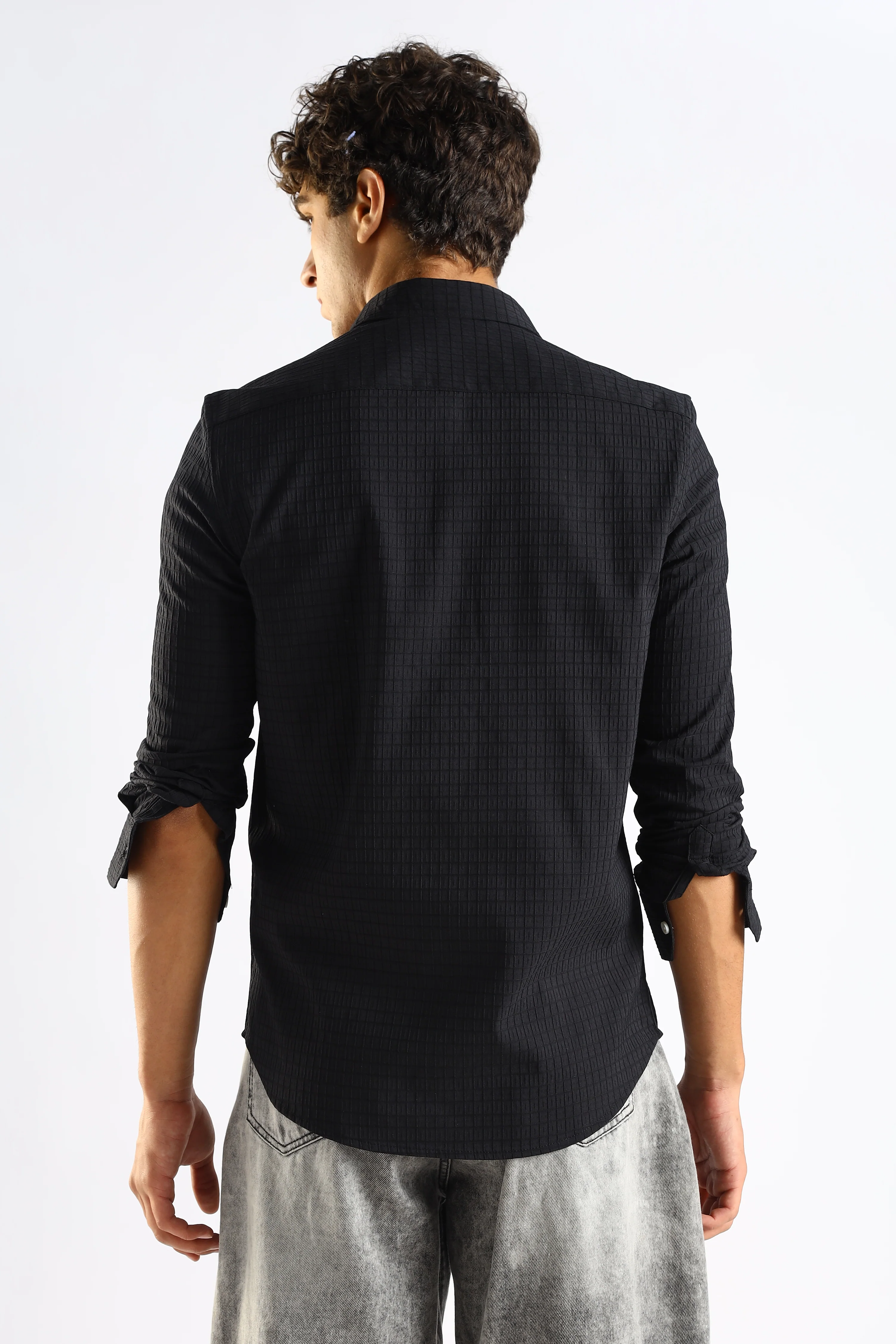 Men Black Poly Blend Slim Fit Shirt - Image 2