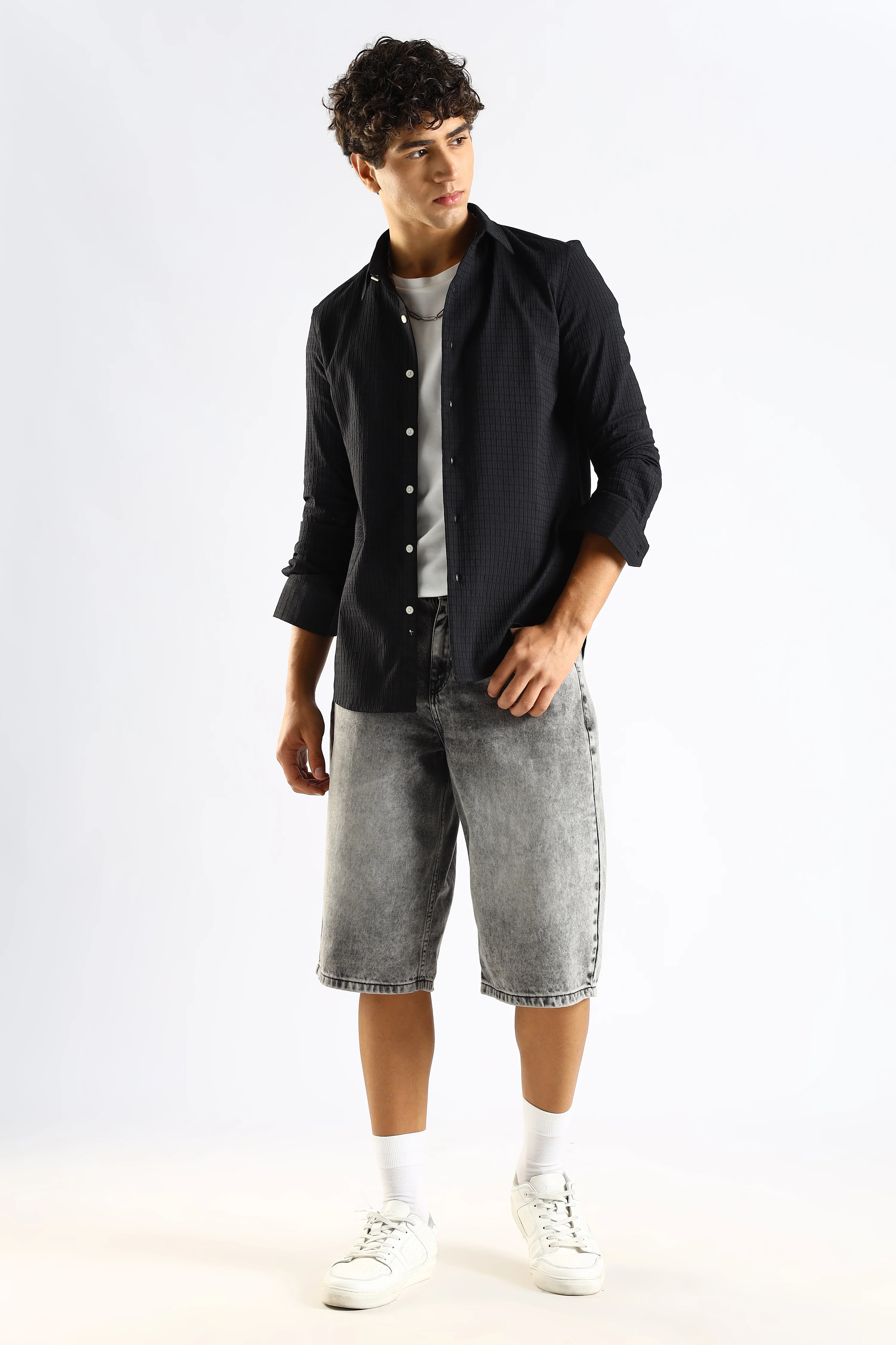 Men Black Poly Blend Slim Fit Shirt - Image 7