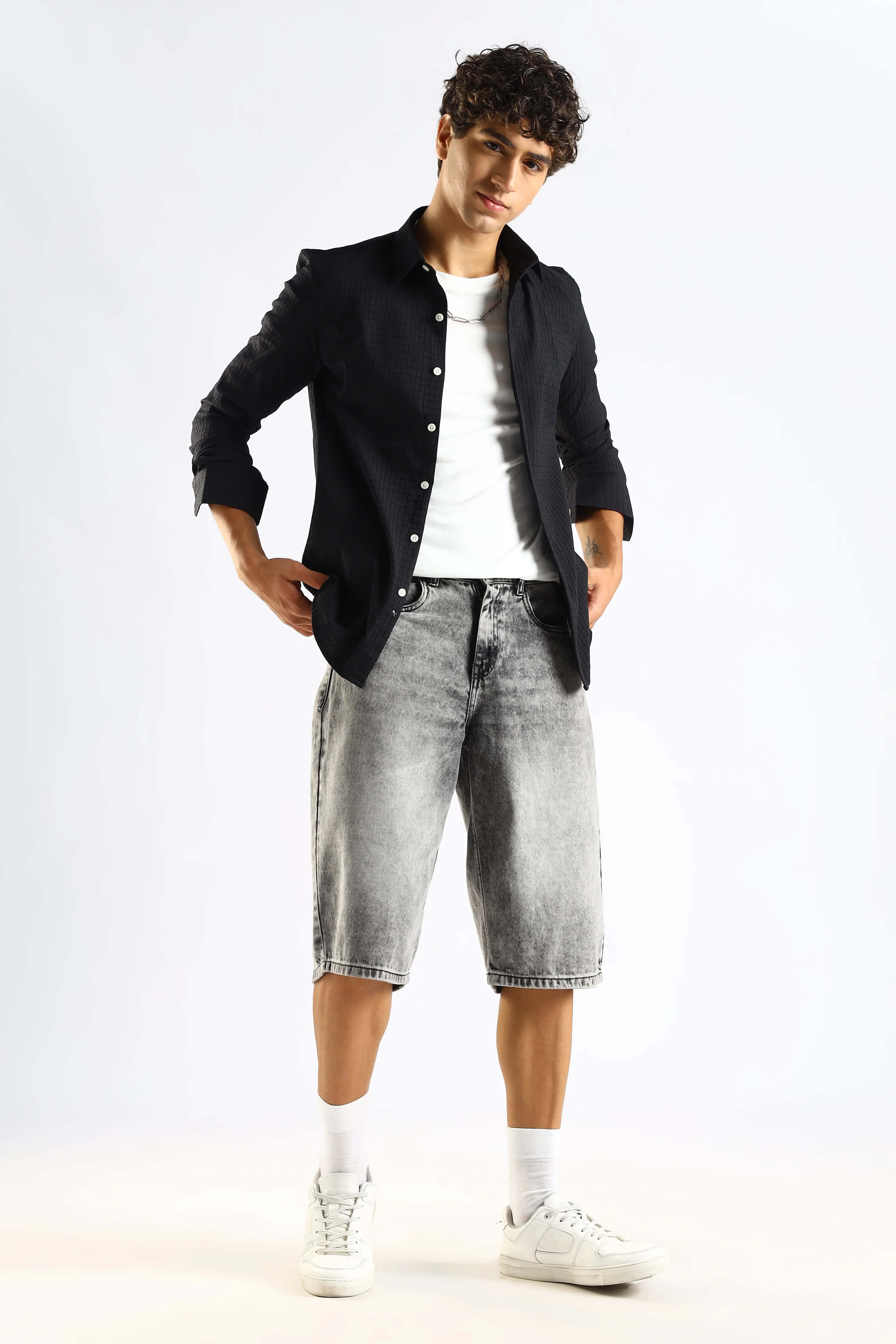 Men Black Poly Blend Slim Fit Shirt - Image 8