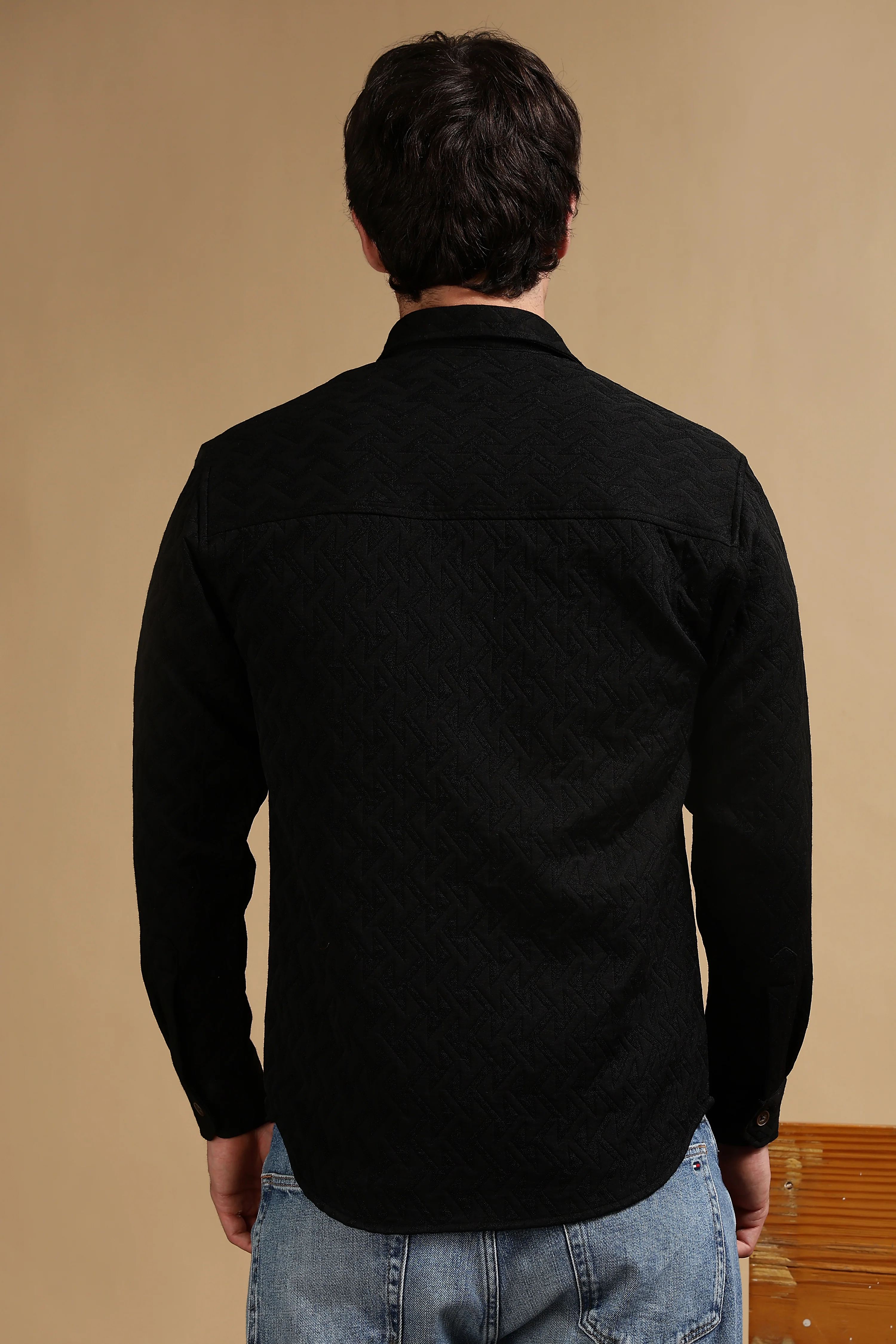 Men Black Poly Cotton Shacket - Image 4