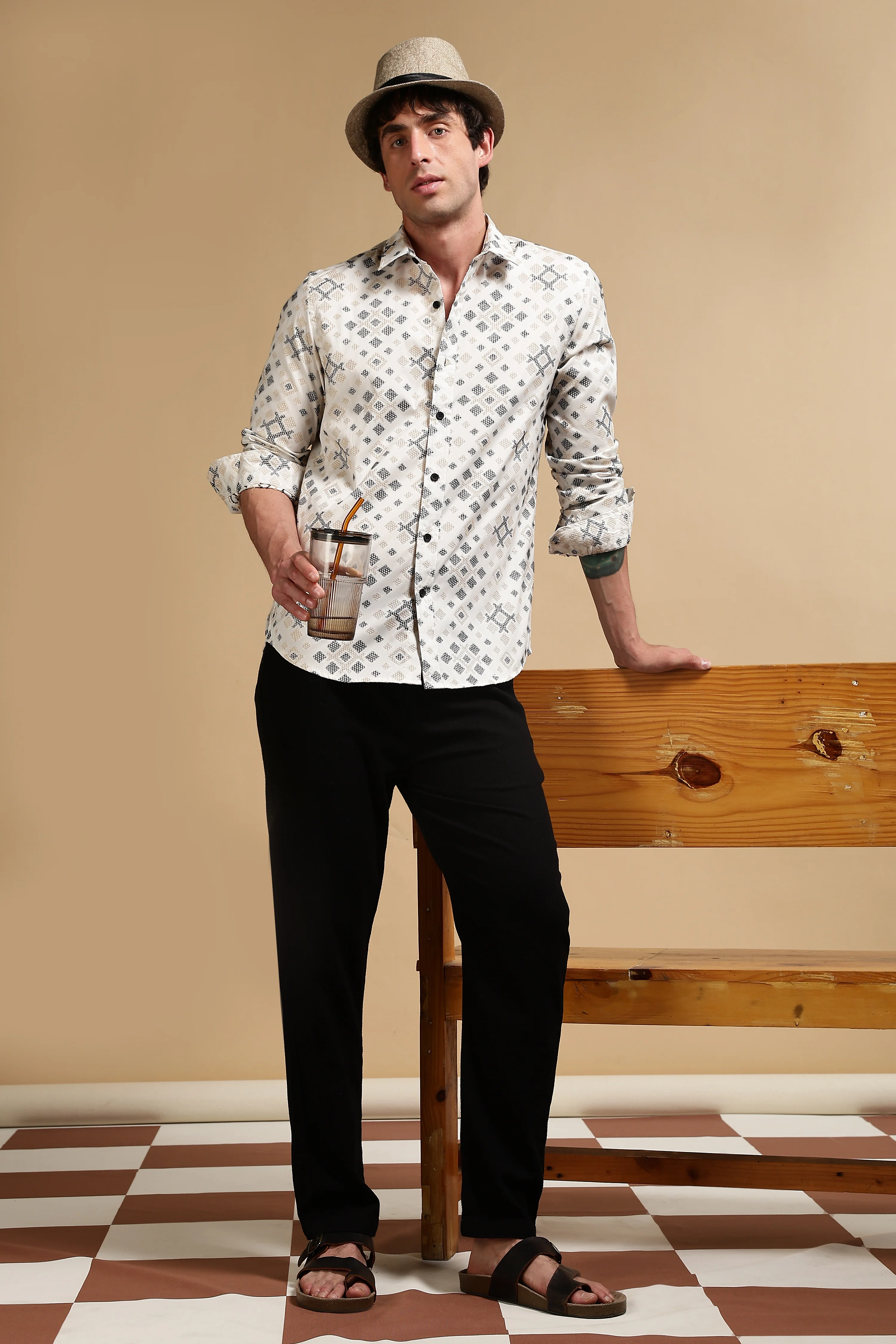 Men Black Poly Cotton Slim Fit Shirt - Image 2