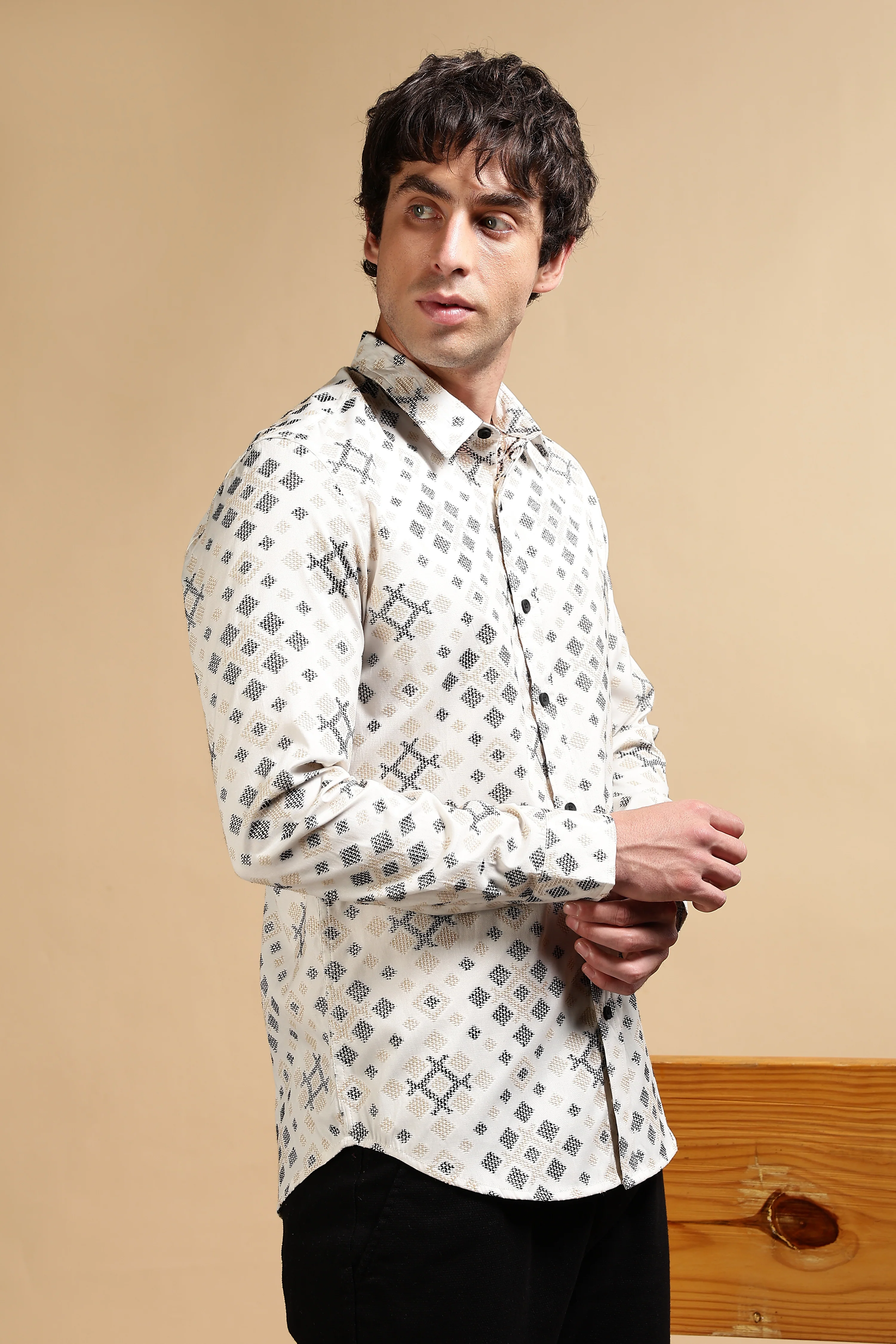 Men Black Poly Cotton Slim Fit Shirt - Image 3
