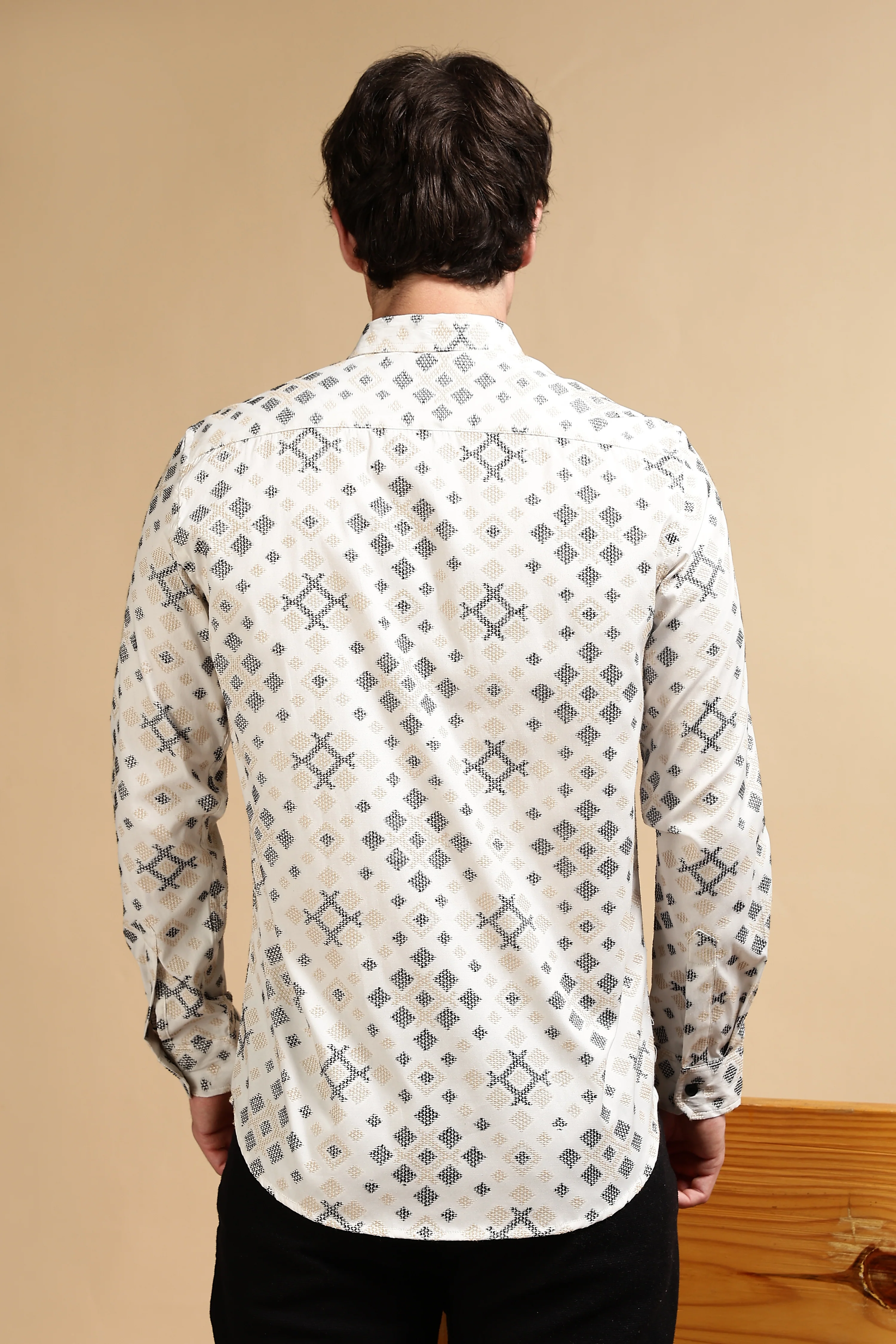 Men Black Poly Cotton Slim Fit Shirt - Image 4