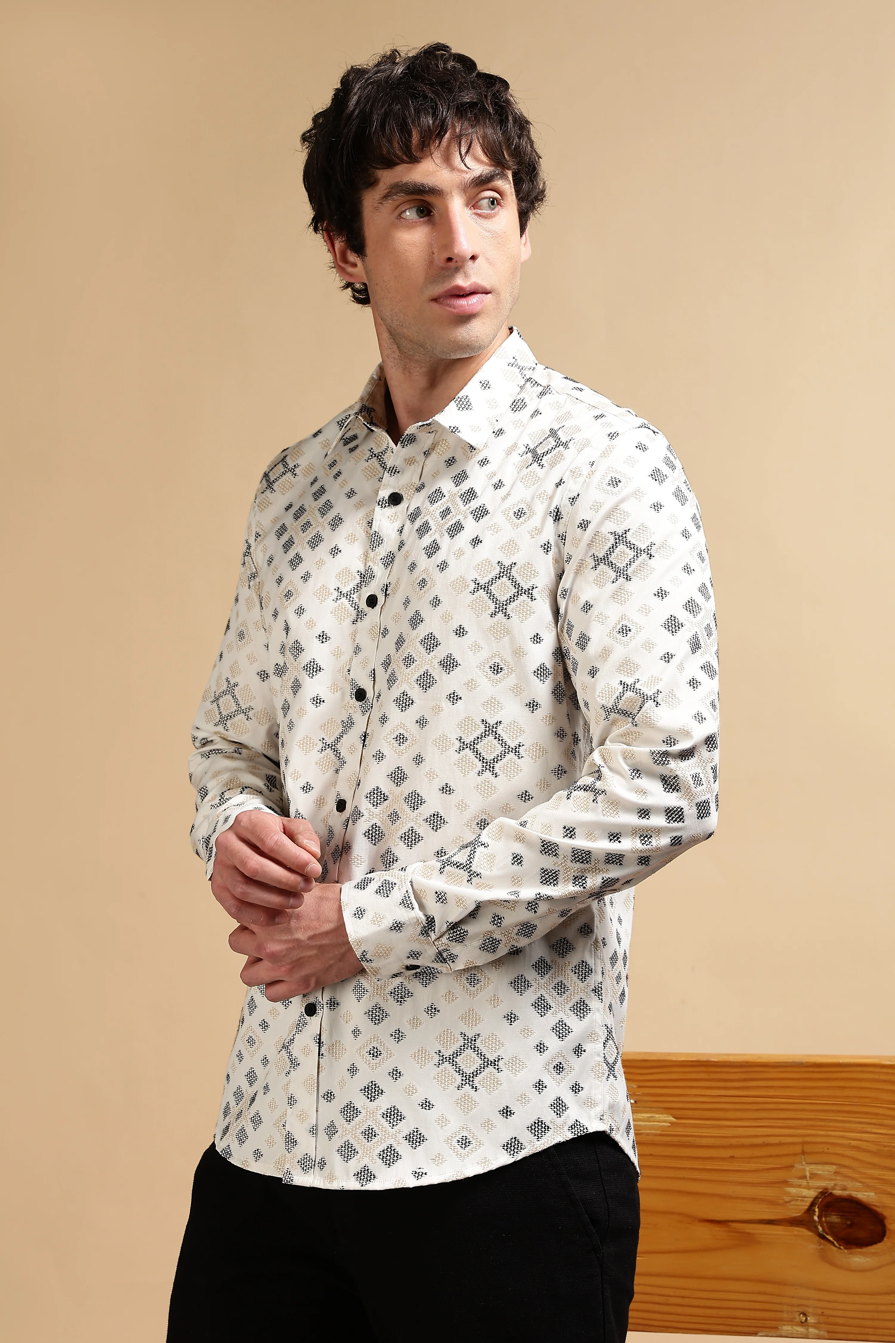 Men Black Poly Cotton Slim Fit Shirt - Image 5