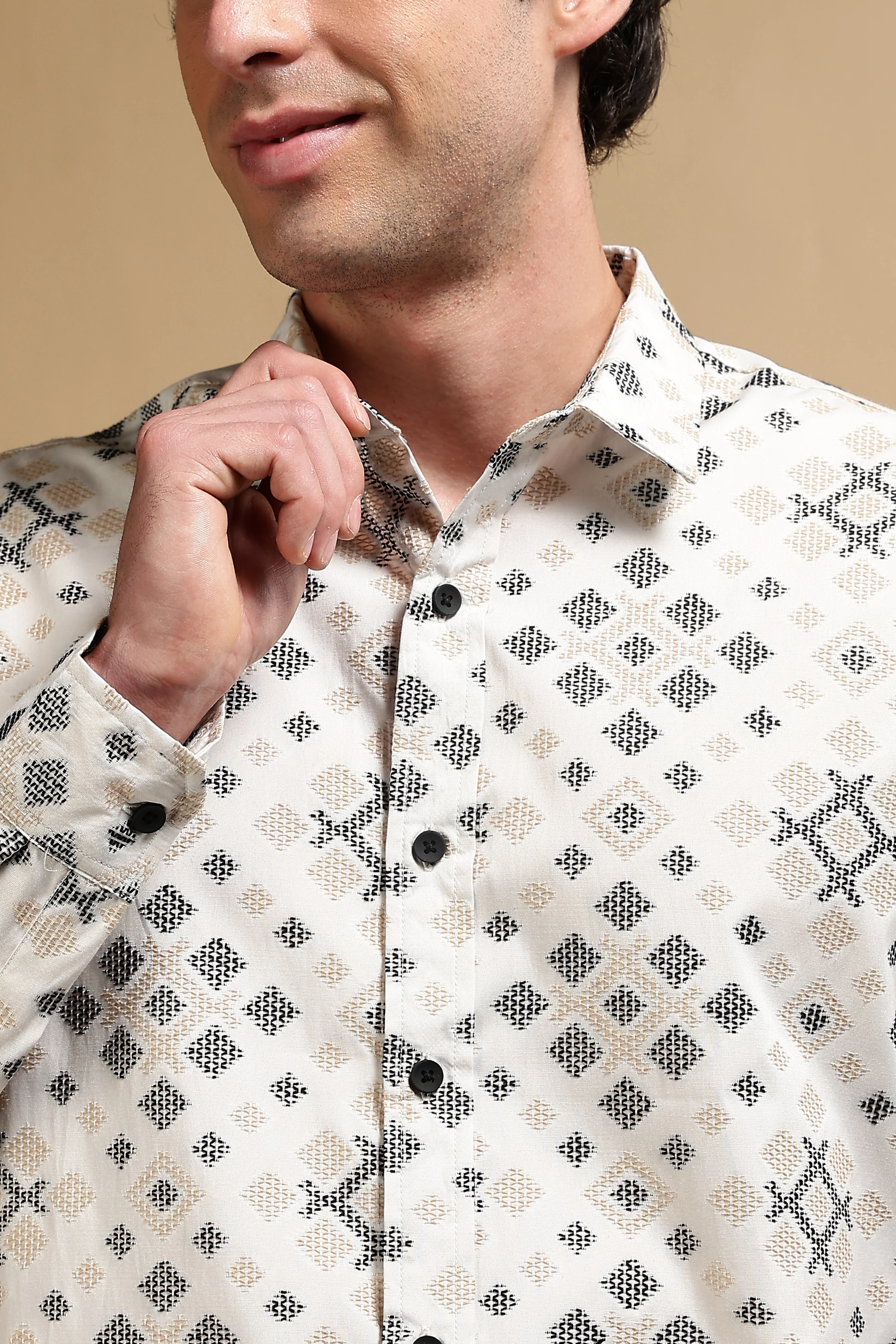 Men Black Poly Cotton Slim Fit Shirt - Image 6