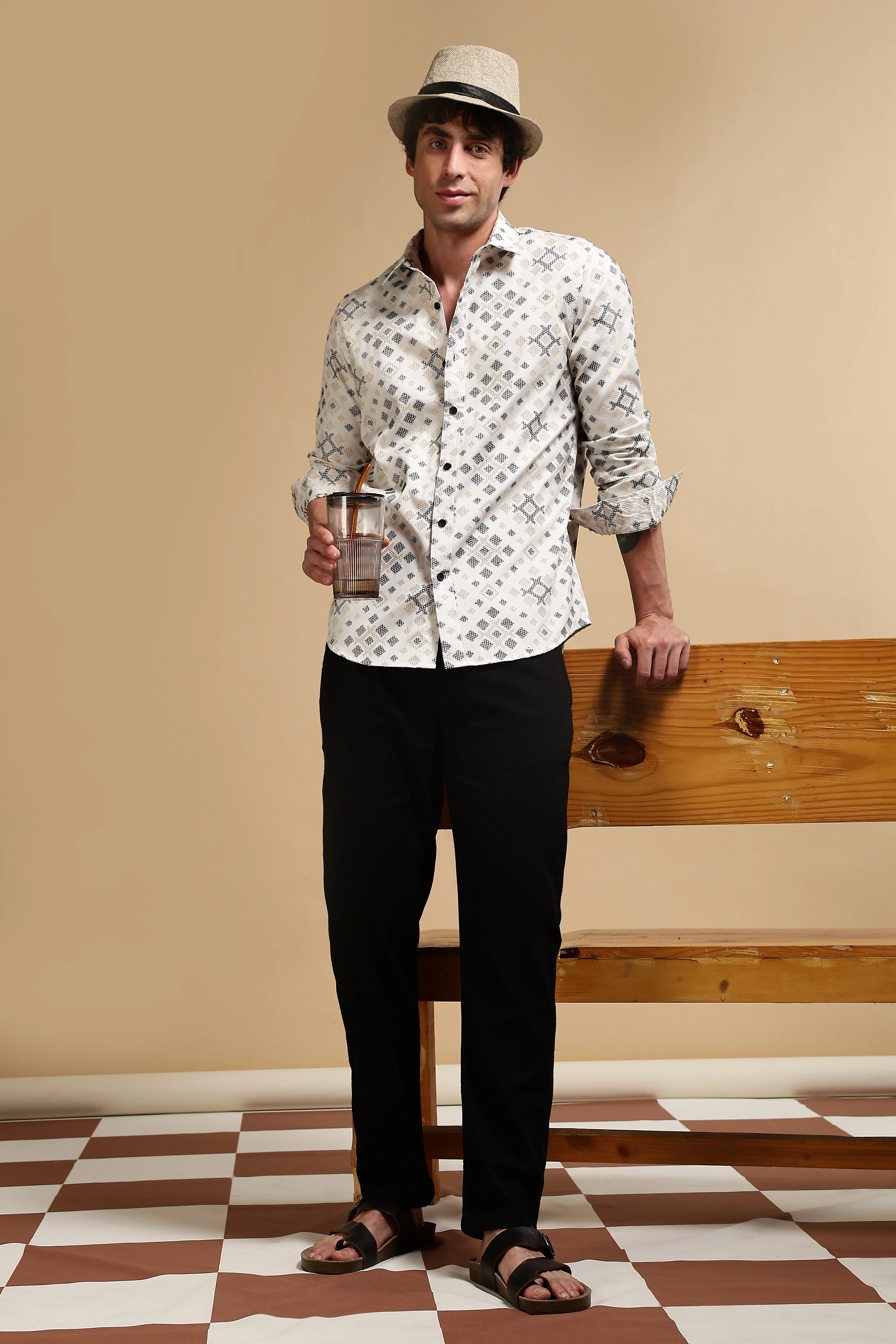 Men Black Poly Cotton Slim Fit Shirt - Image 7