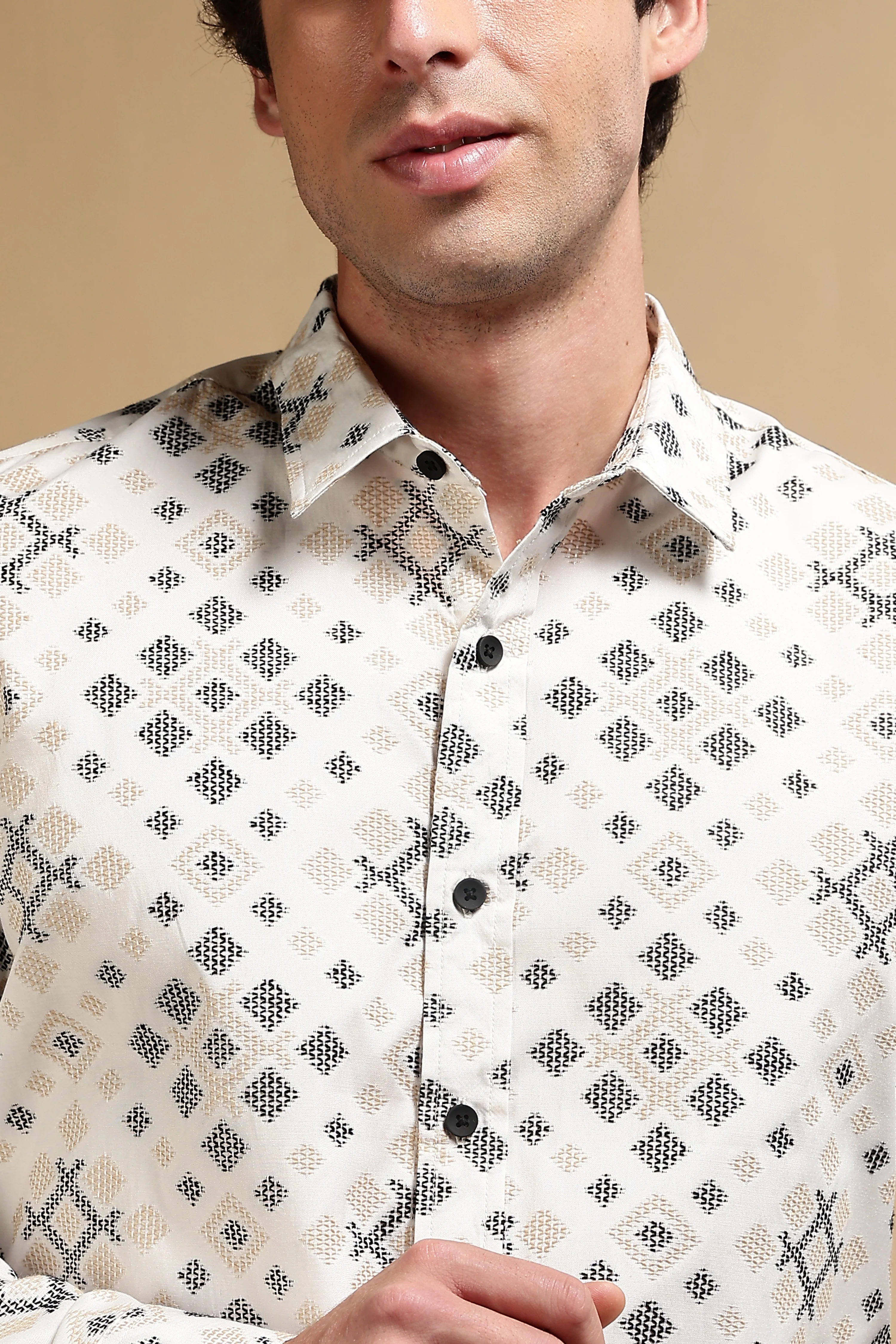 Men Black Poly Cotton Slim Fit Shirt - Image 8
