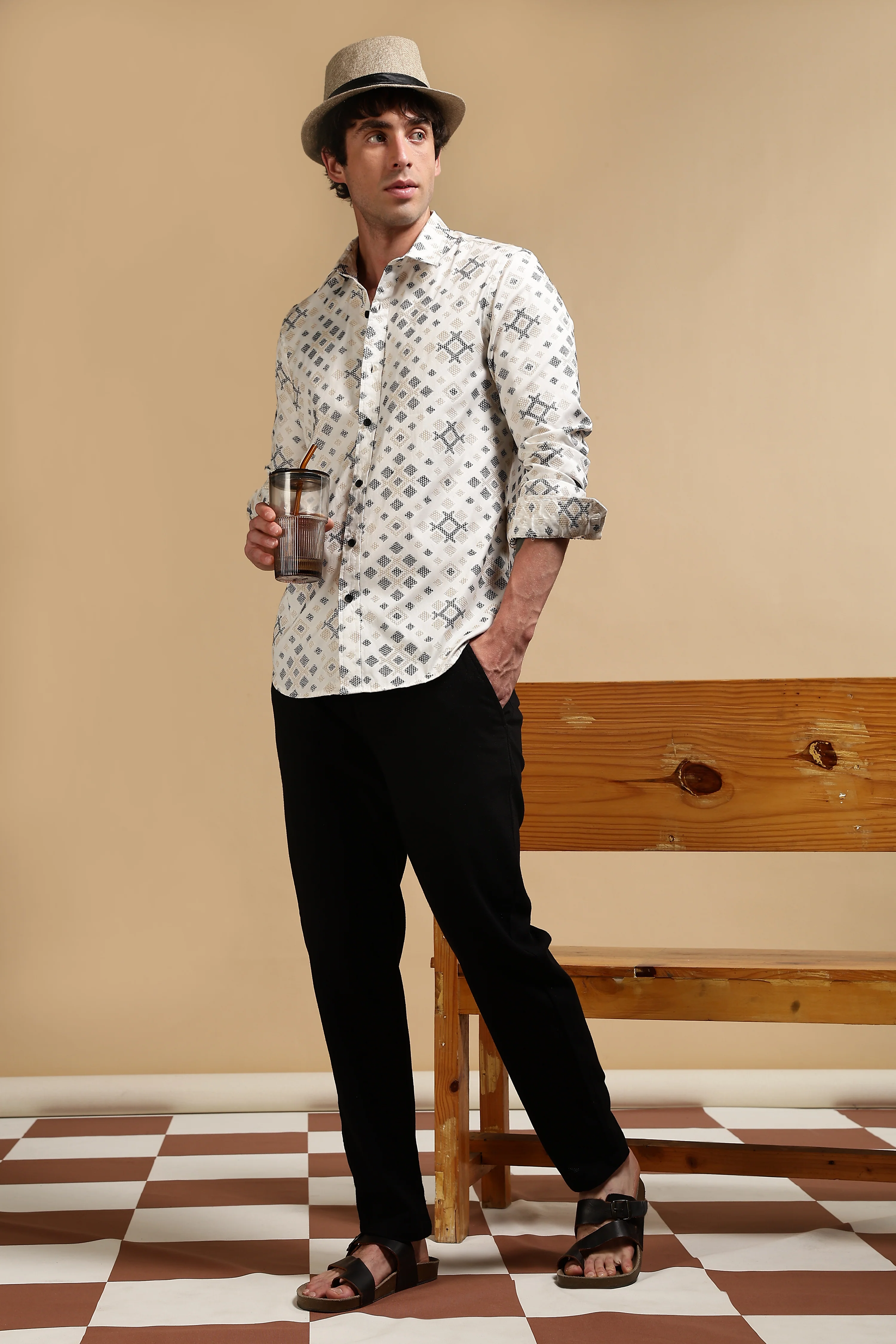 Men Black Poly Cotton Slim Fit Shirt - Image 9