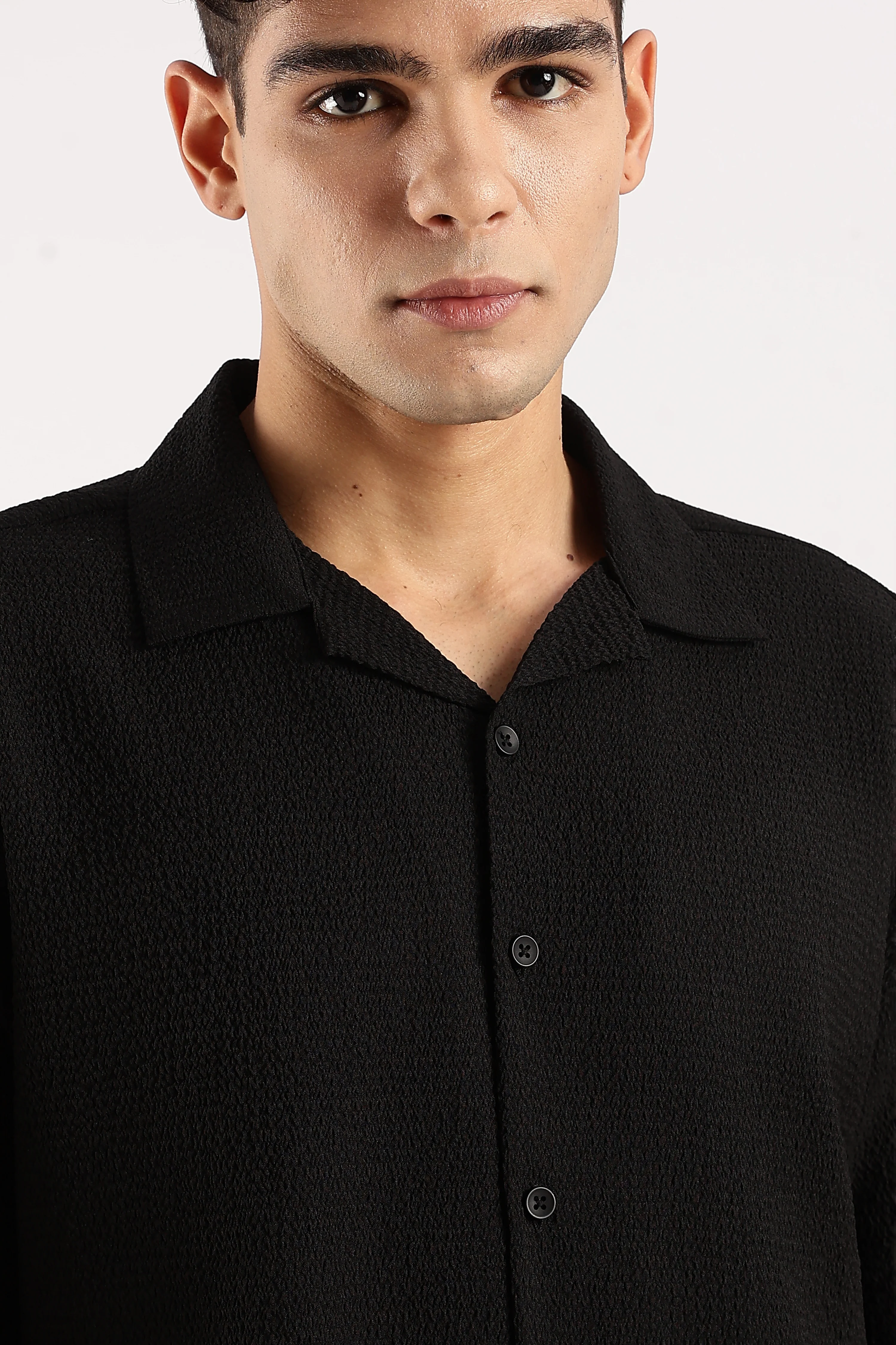 Men Black Poly Textured Shirt - Image 10