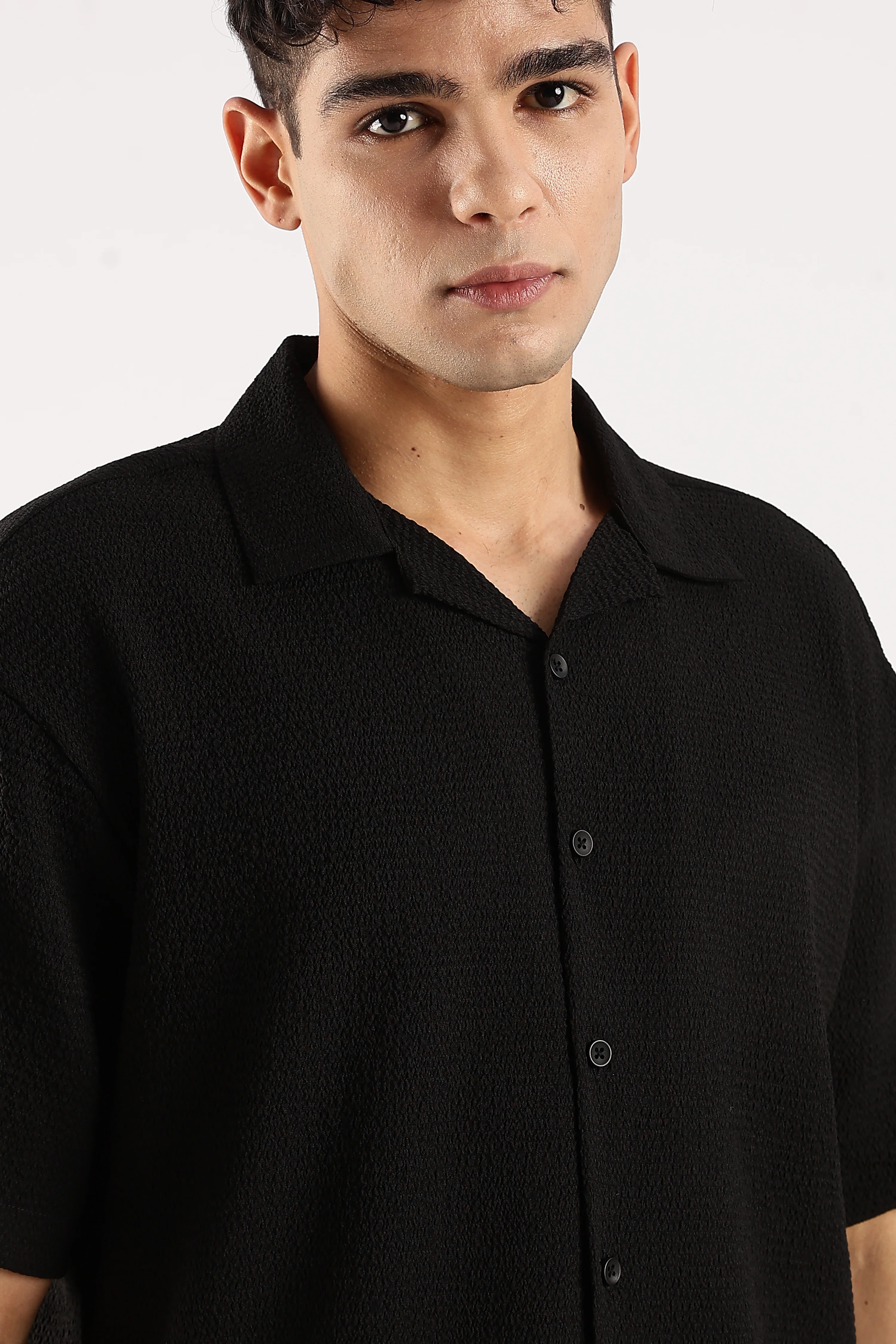 Men Black Poly Textured Shirt - Image 5