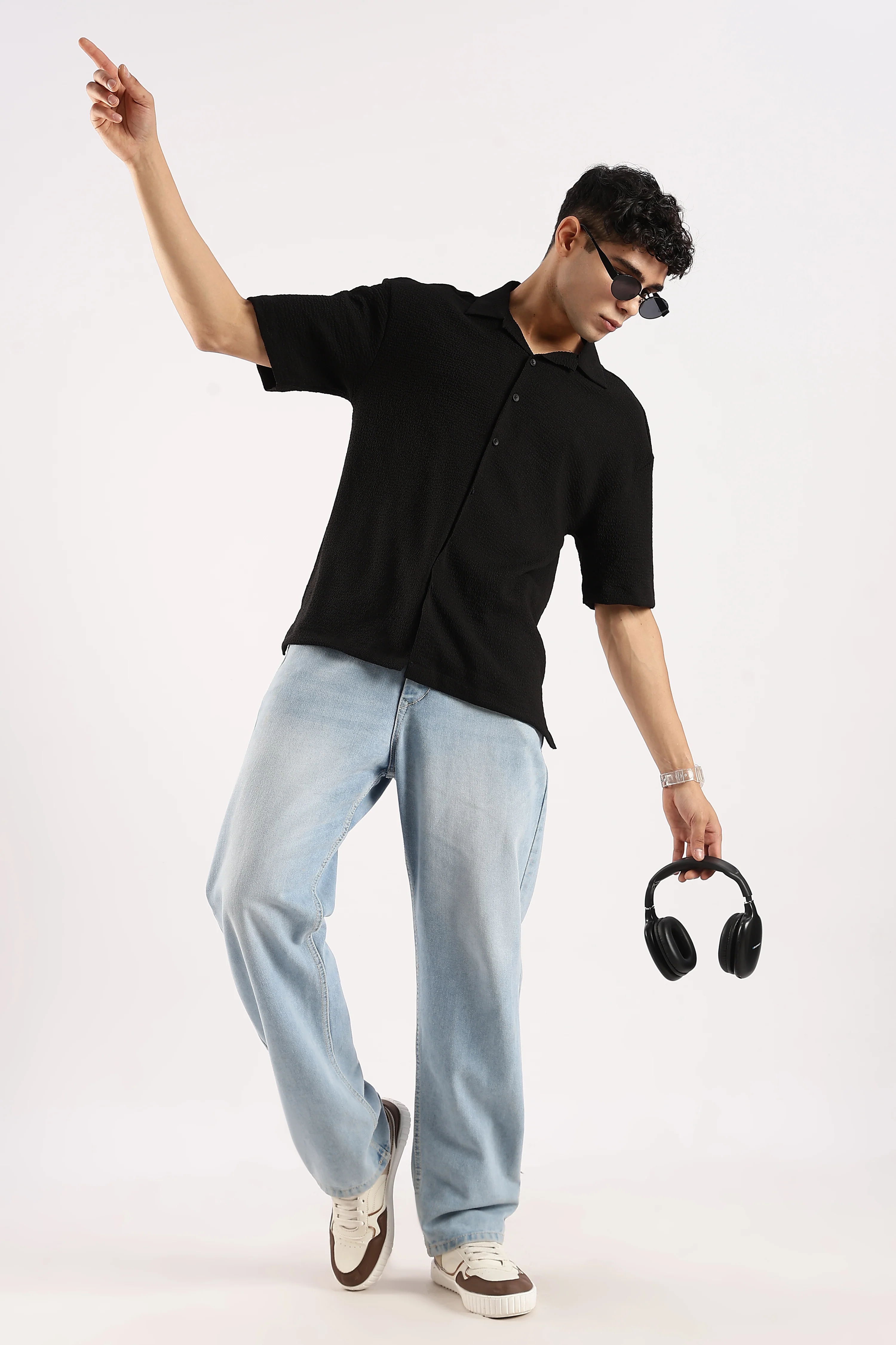 Men Black Poly Textured Shirt - Image 6