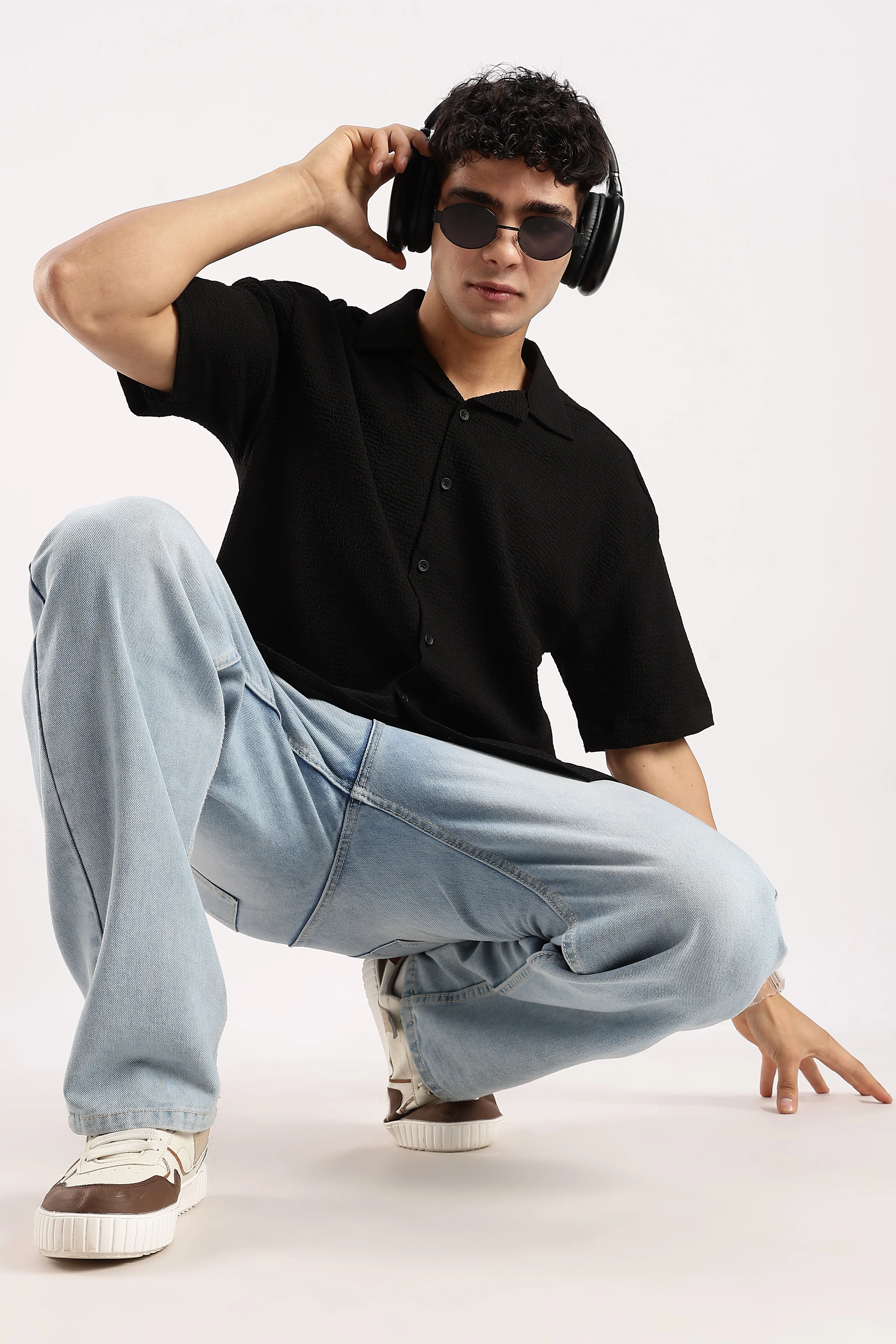 Men Black Poly Textured Shirt - Image 7