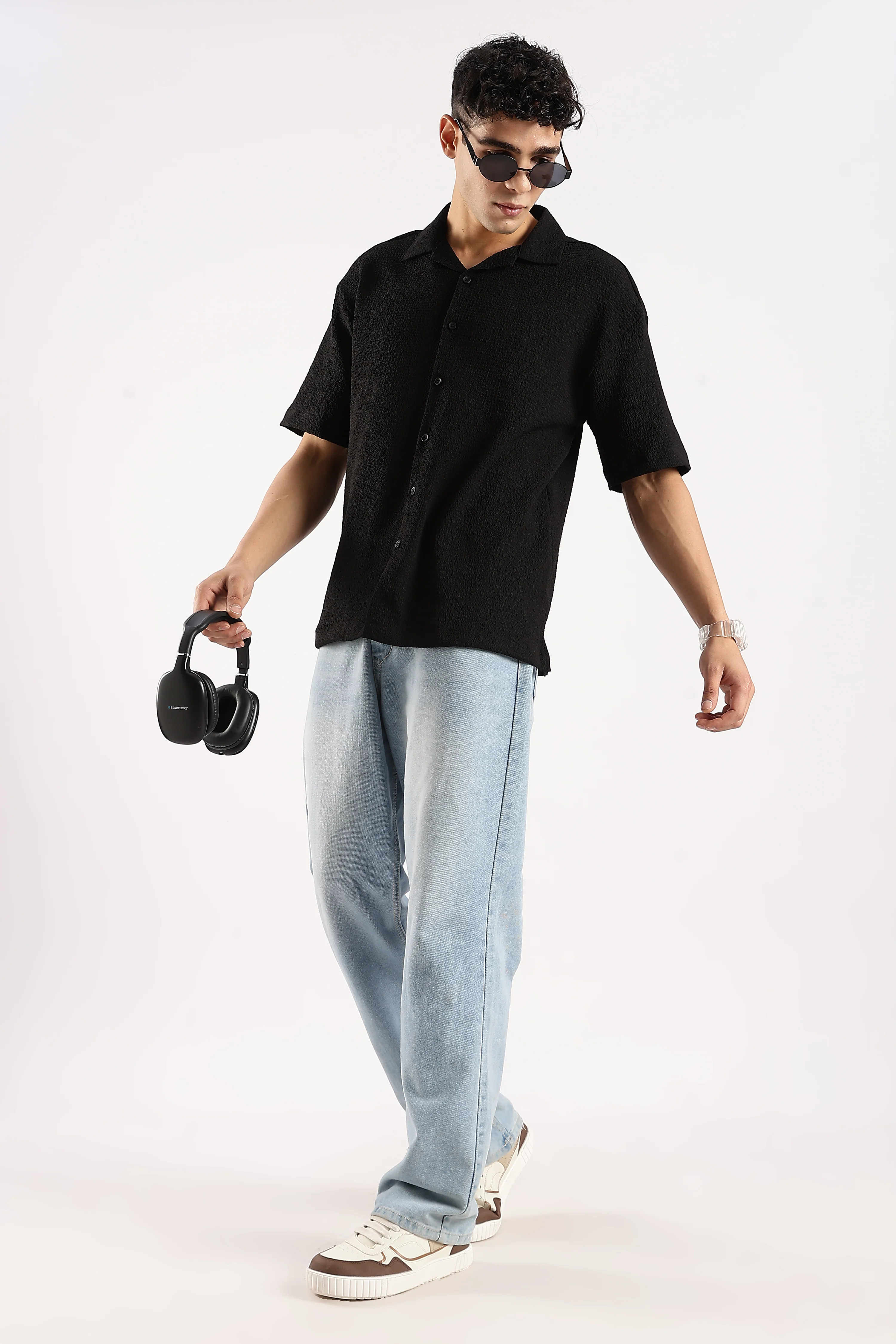 Men Black Poly Textured Shirt - Image 8