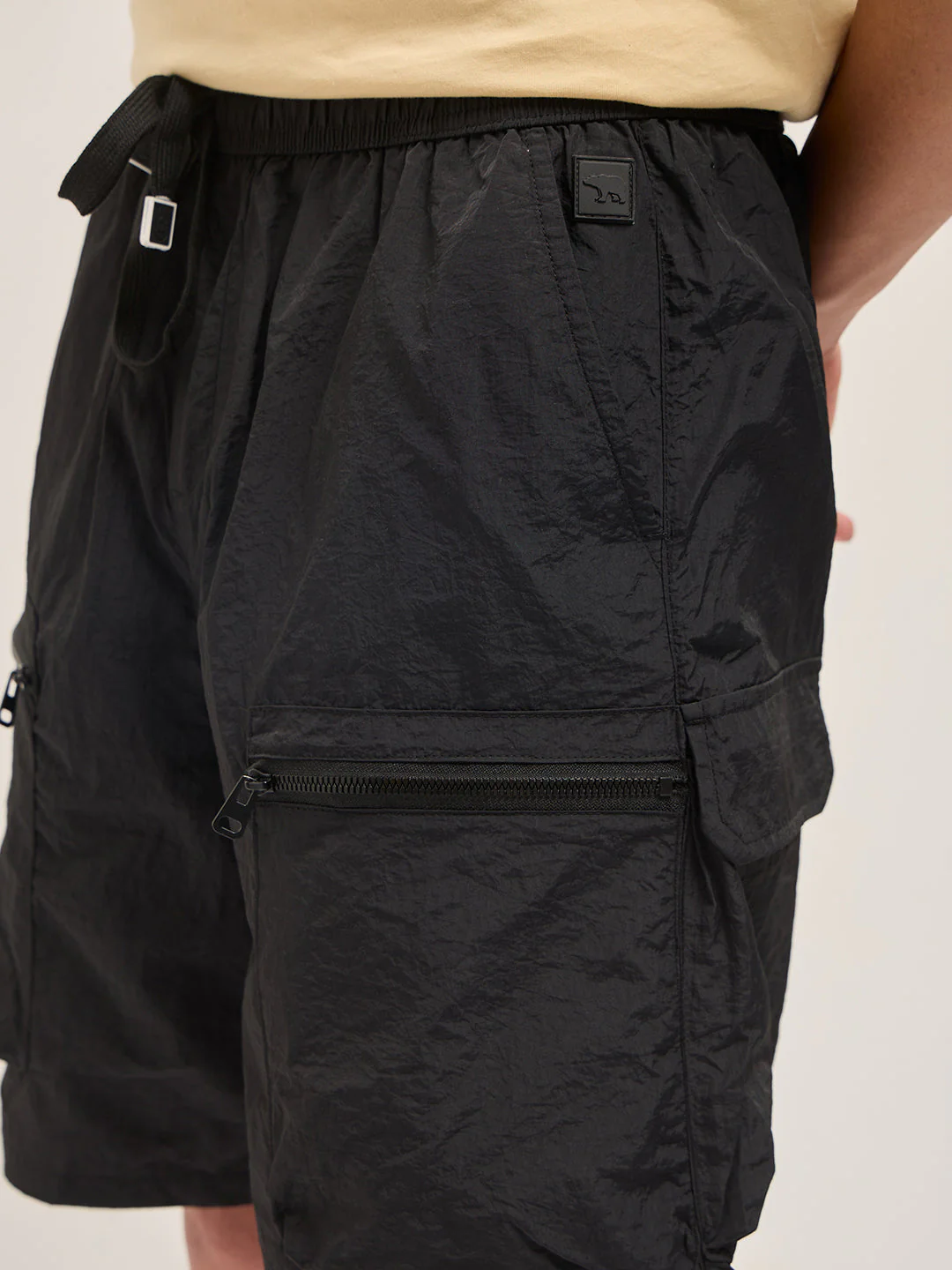 Men Black Polyester Regular Fit Knee-Length Cargo Shorts - Image 5