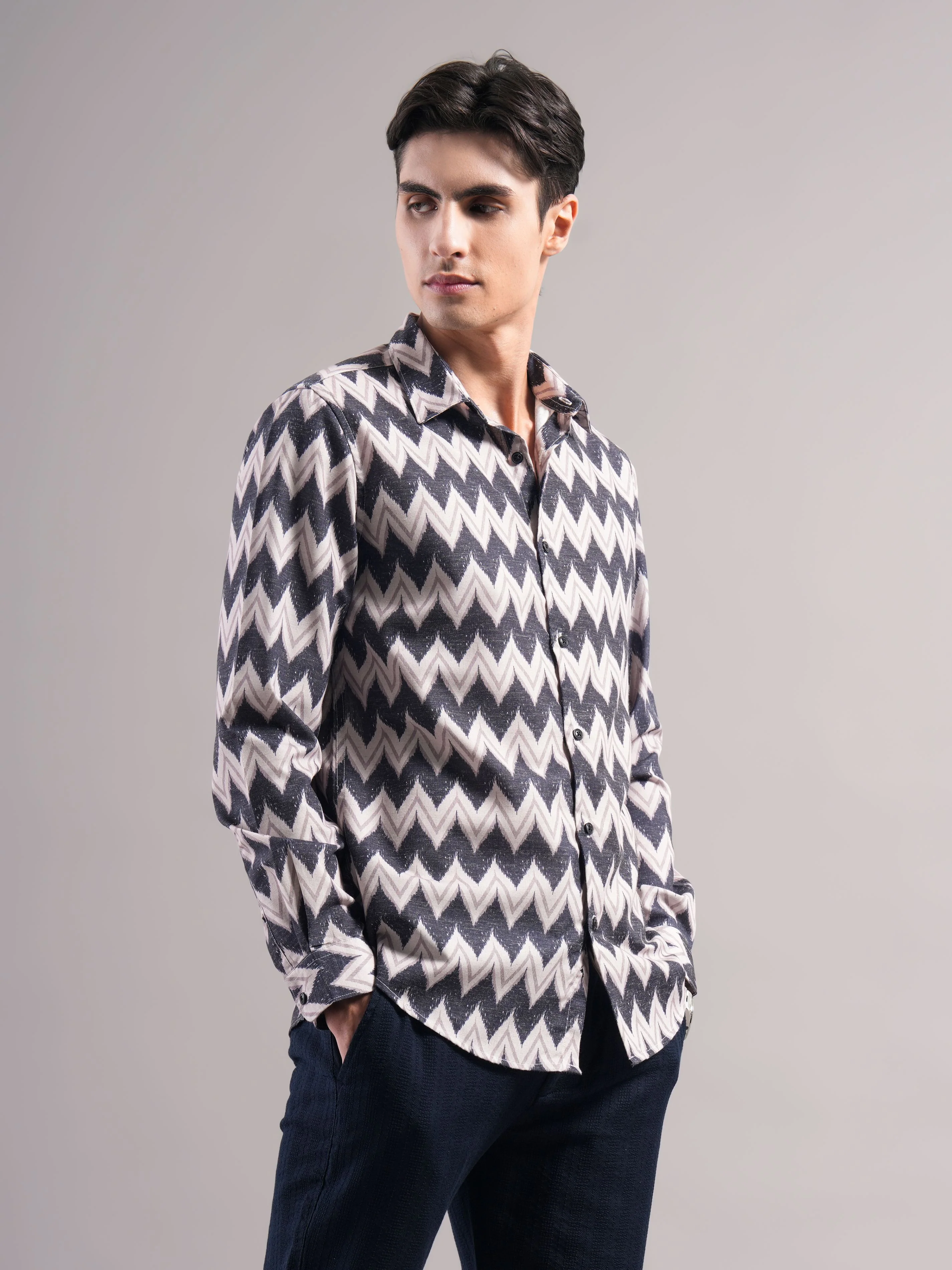 Men Black Printed Casual Shirt - Image 6