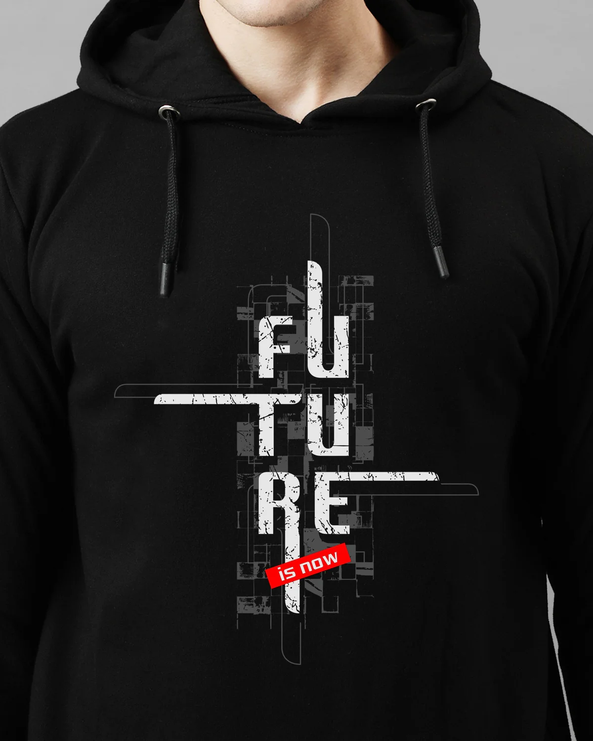 Men Black Printed Cotton Hoodie - Image 2