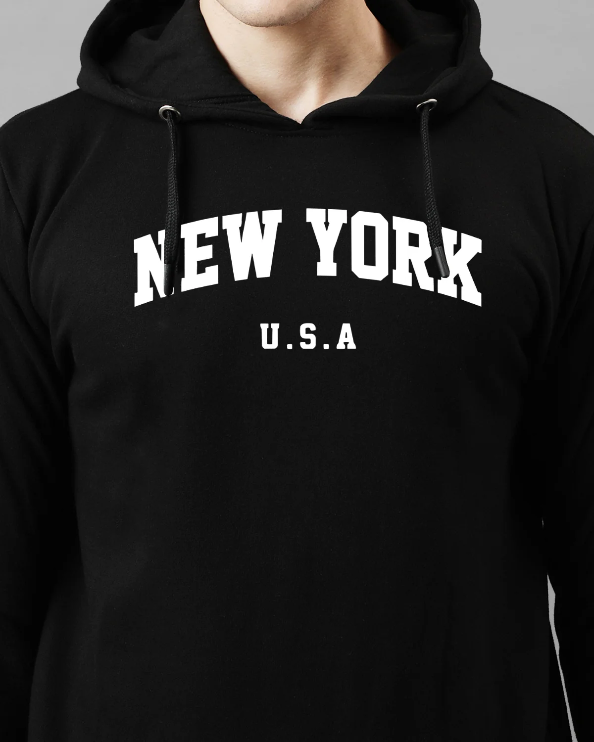 Men Black Printed Cotton Hoodie - Image 4
