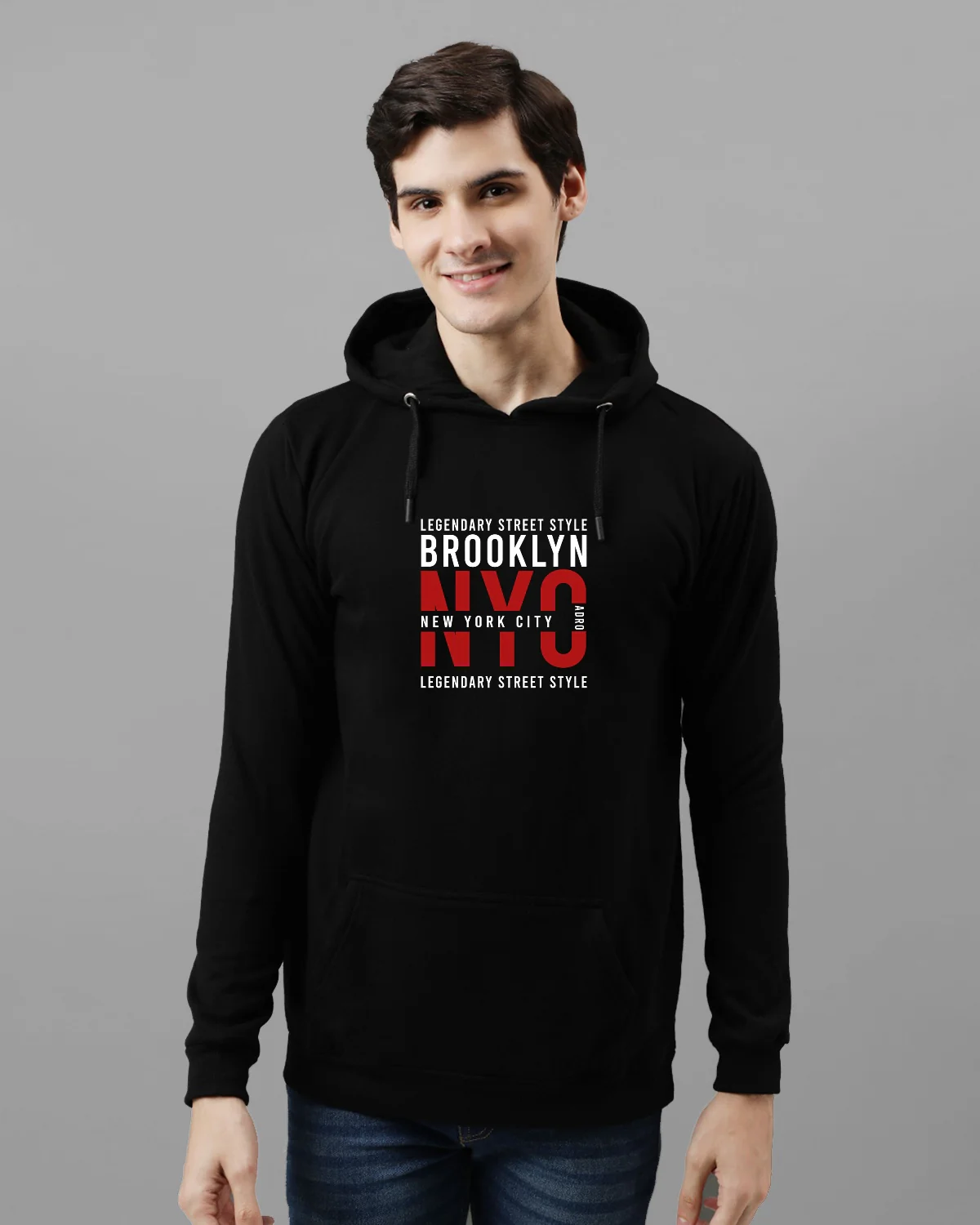 Men Black Printed Cotton Hoodie - Image 2