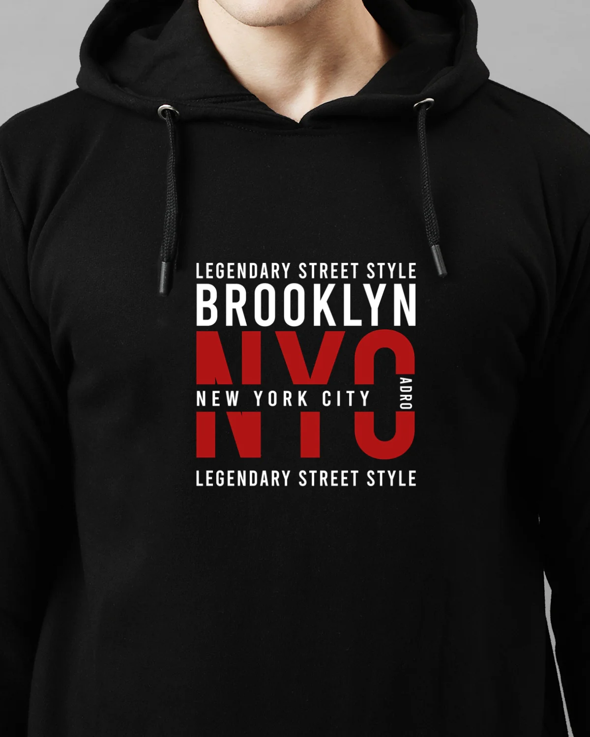 Men Black Printed Cotton Hoodie - Image 3