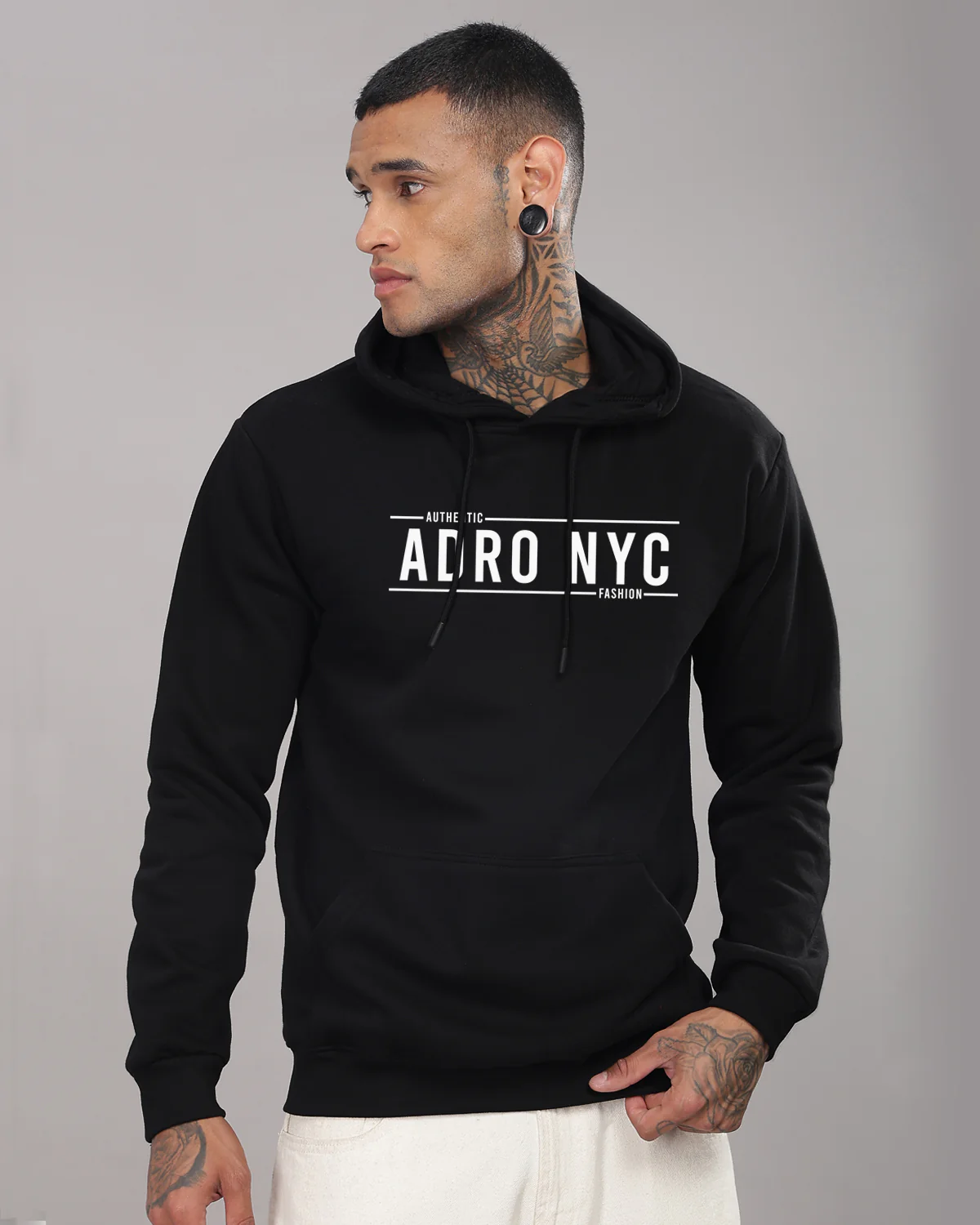 Men Black Printed Hoodie - Image 2