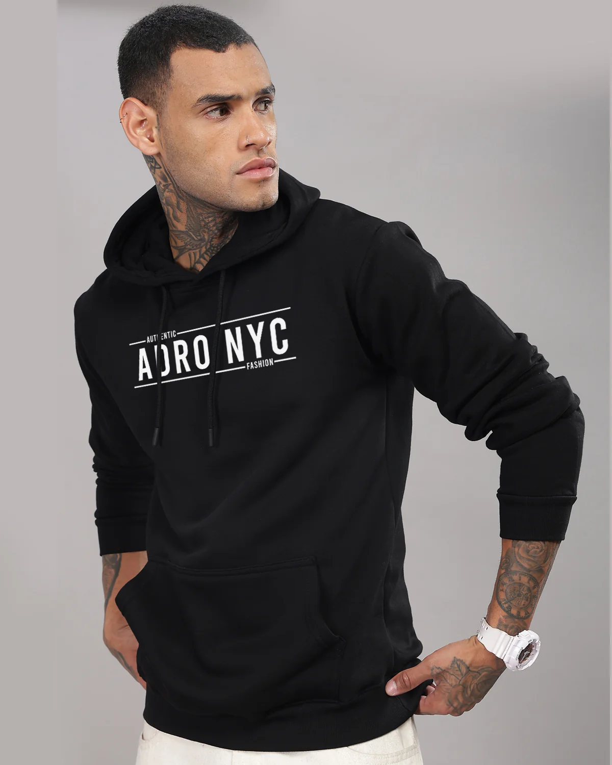 Men Black Printed Hoodie - Image 5
