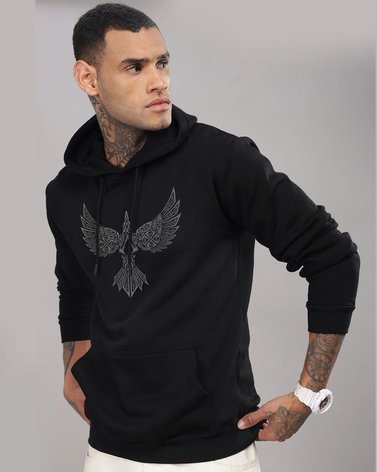 Men Black Printed Hoodie - Image 4