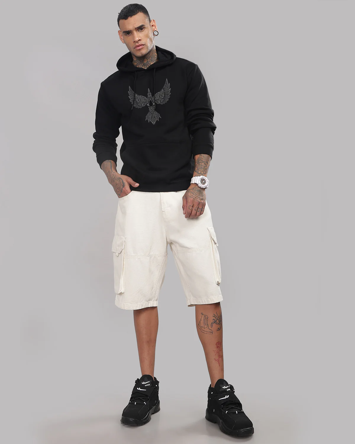 Men Black Printed Hoodie - Image 5