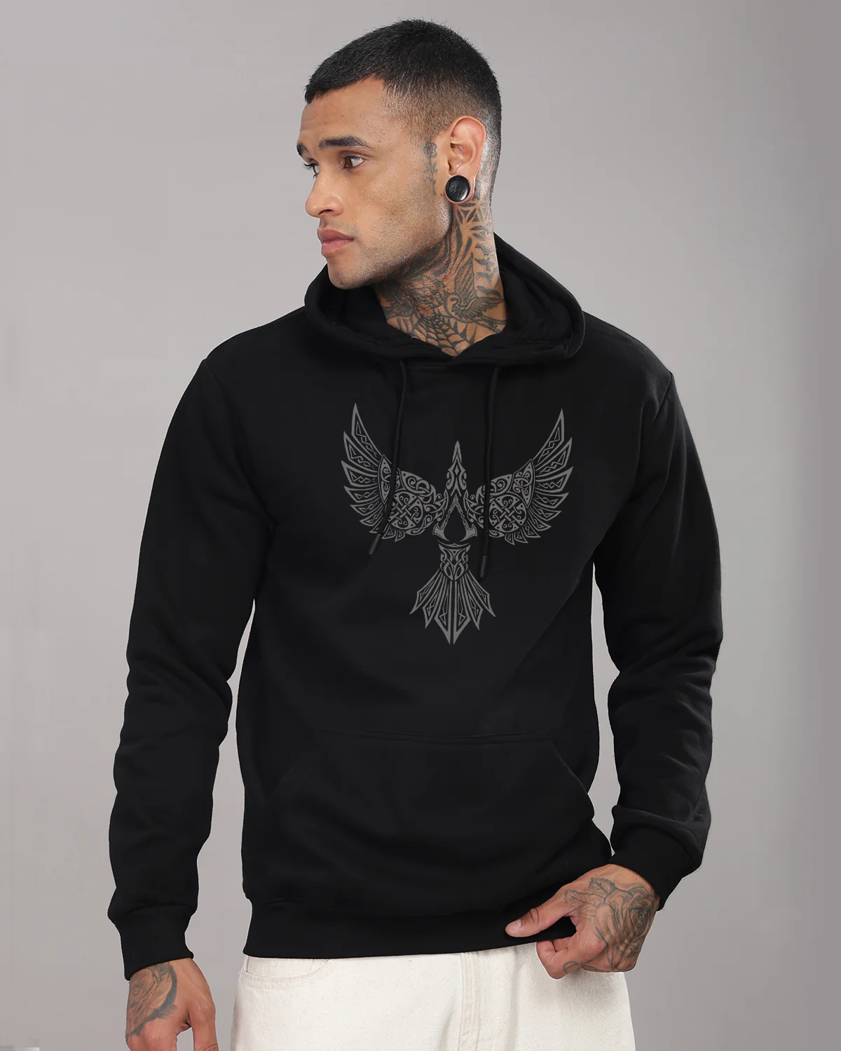 Men Black Printed Hoodie - Image 6