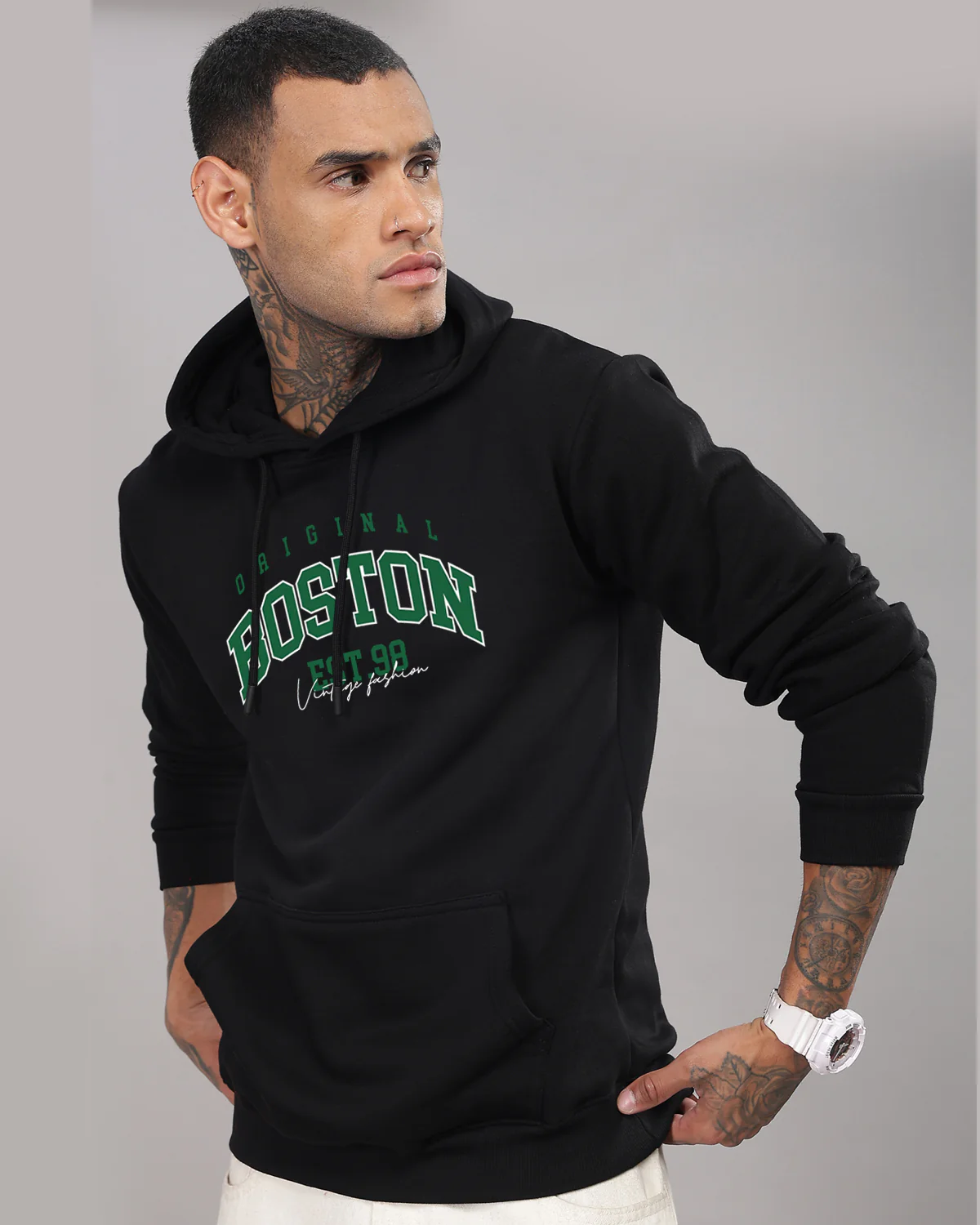 Men Black Printed Hoodie - Image 4
