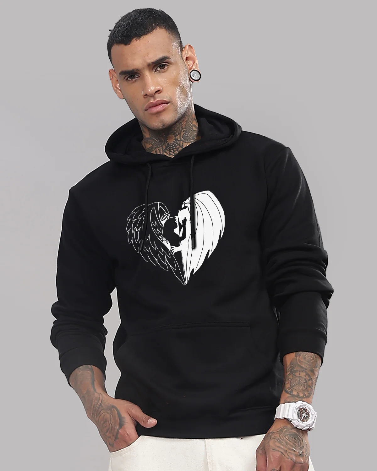 Men Black Printed Hoodie - Image 2