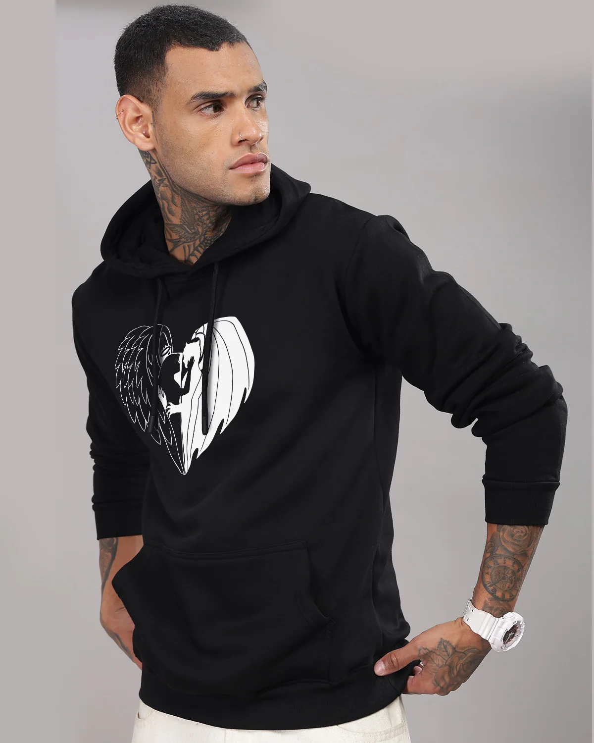 Men Black Printed Hoodie - Image 5