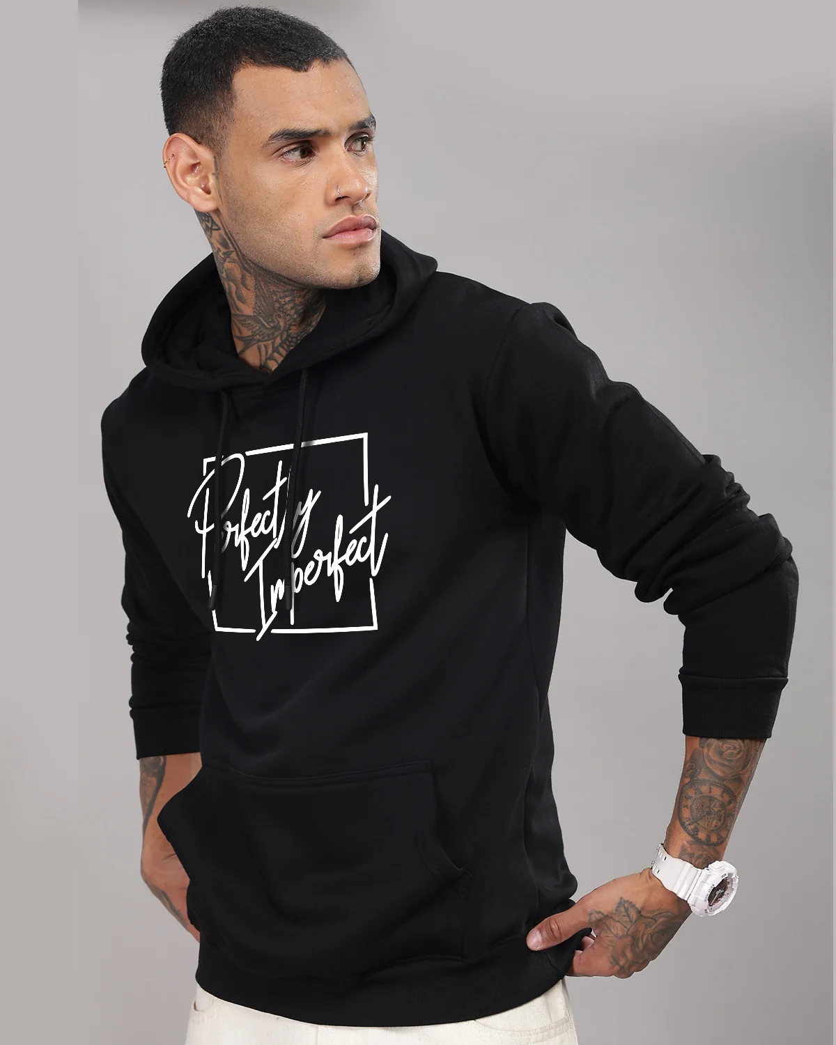 Men Black Printed Hoodie - Image 2