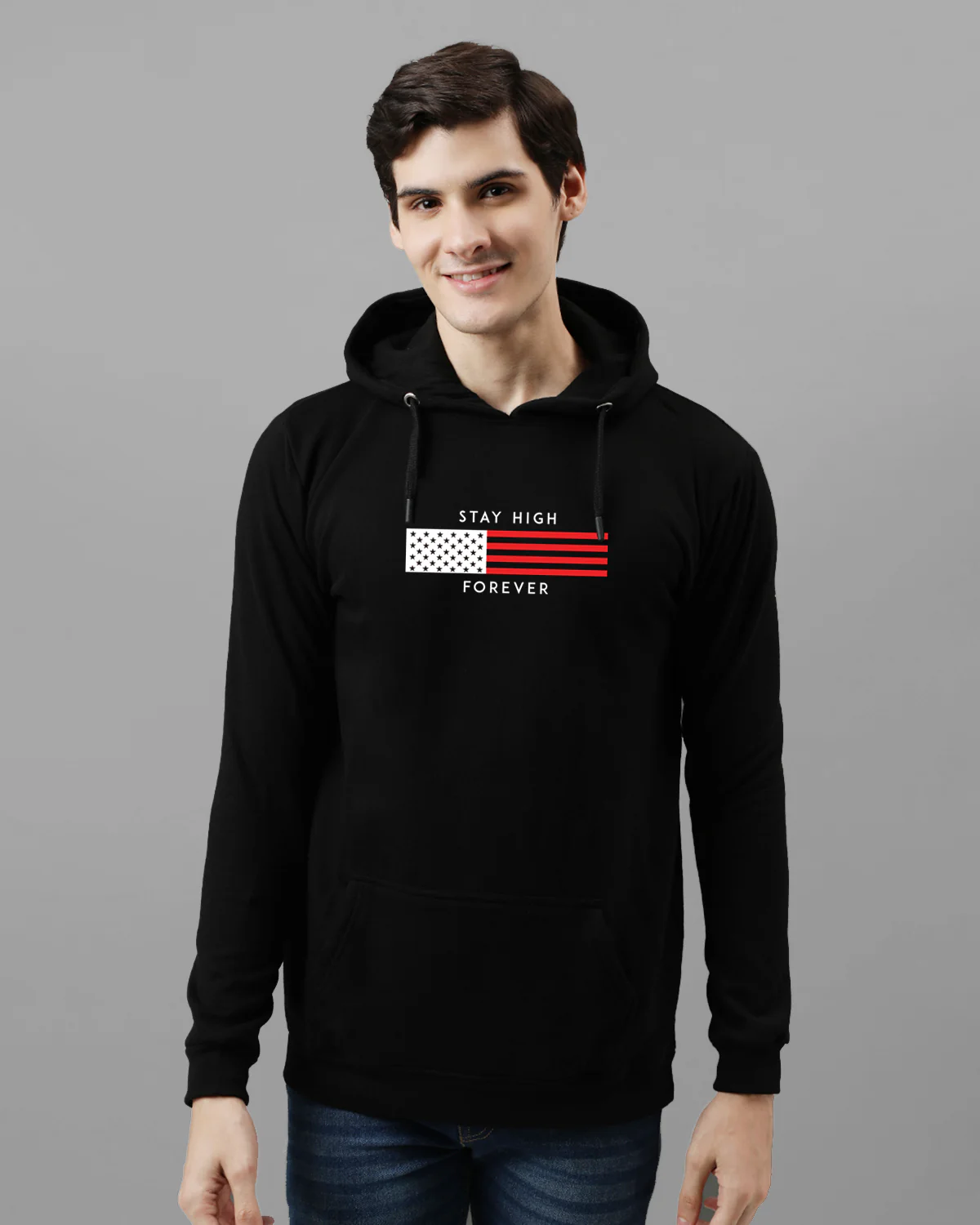 Men Black Printed Hoodie - Image 2