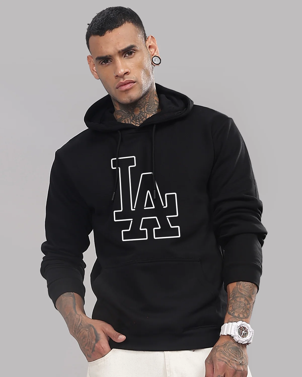 Men Black Printed Hoodie - Image 2