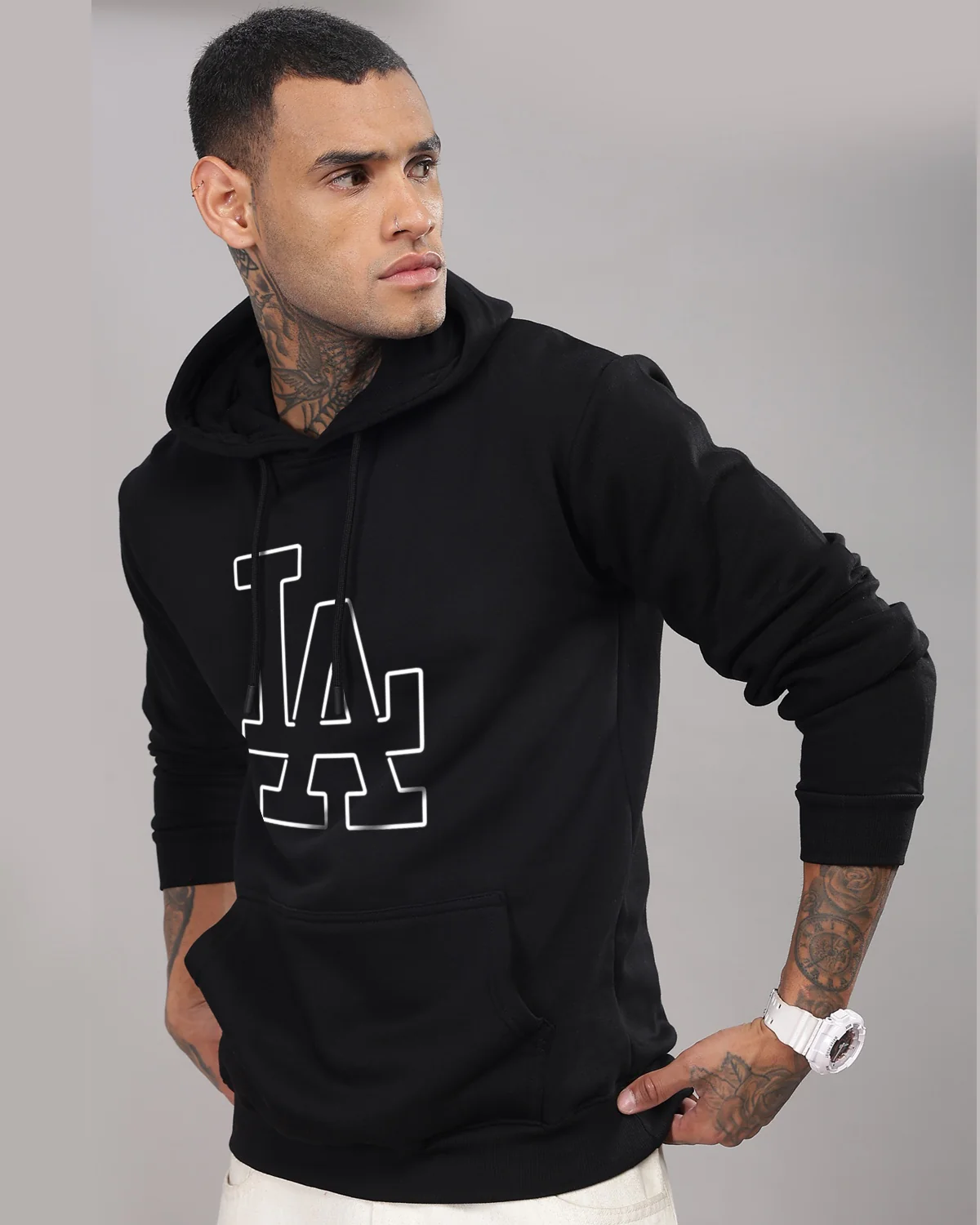 Men Black Printed Hoodie - Image 3