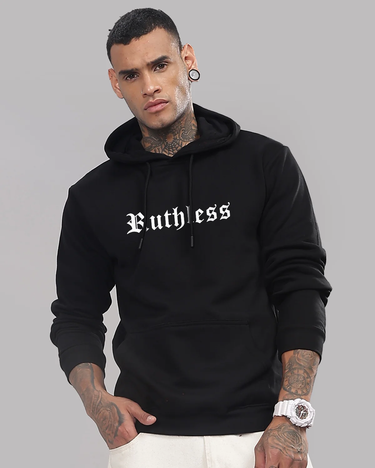 Men Black Printed Hoodie - Image 2