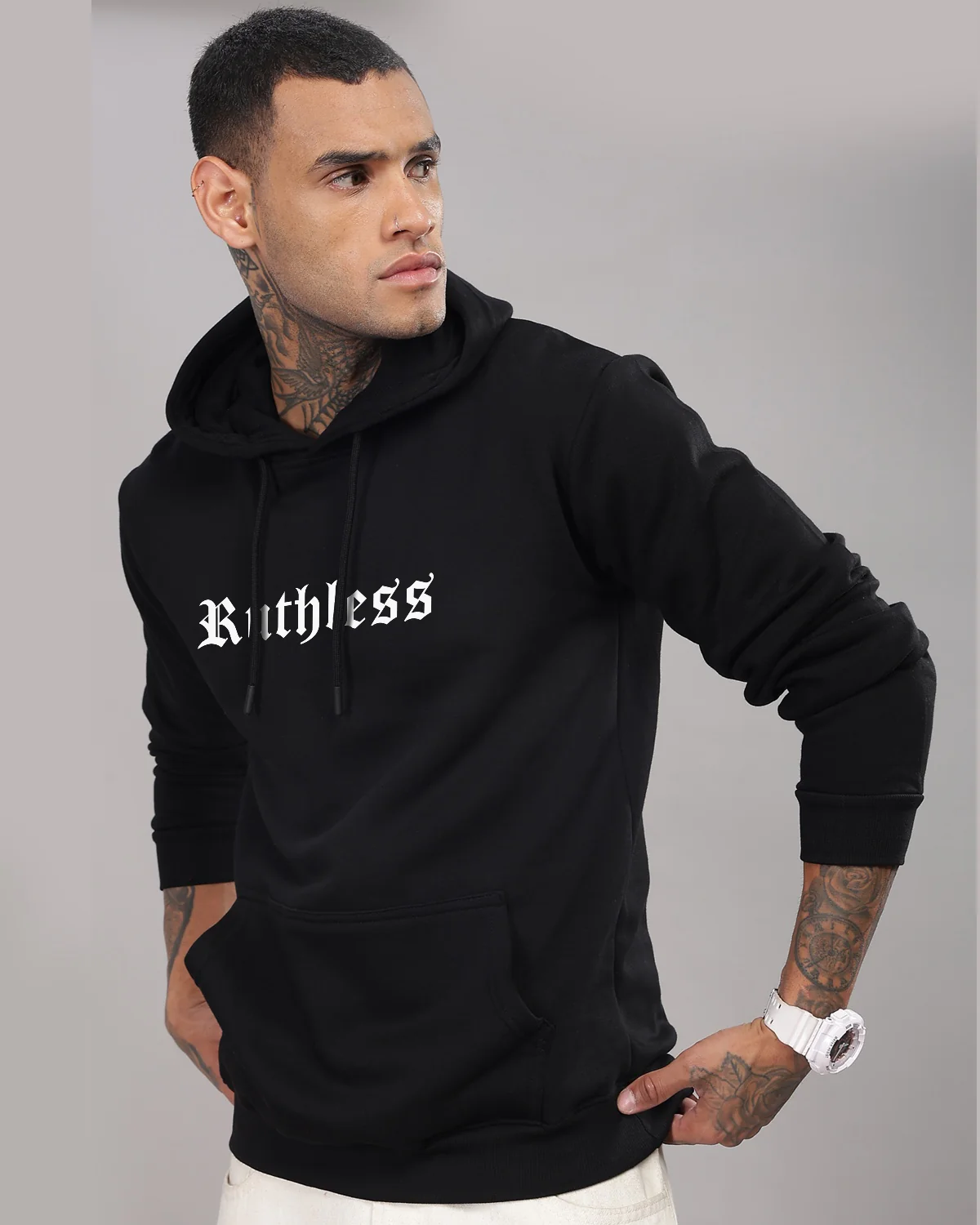 Men Black Printed Hoodie - Image 5