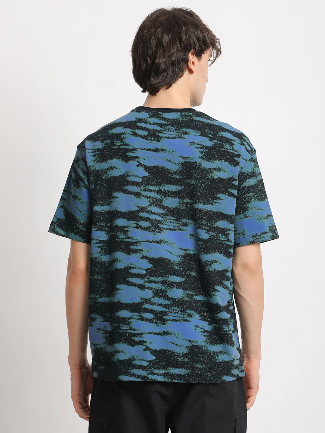 Men Black Printed Oversized Fit Round Neck T-shirt - Image 4