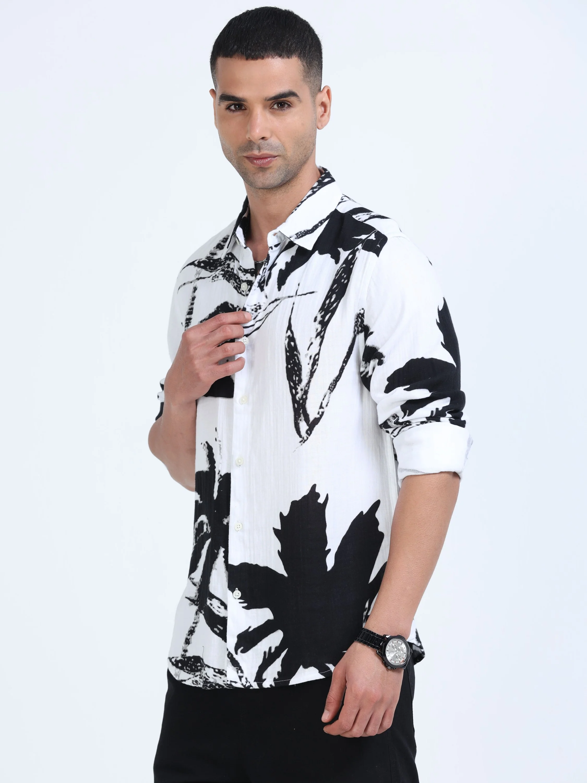 Men Black Printed Resort Shirt - Image 2