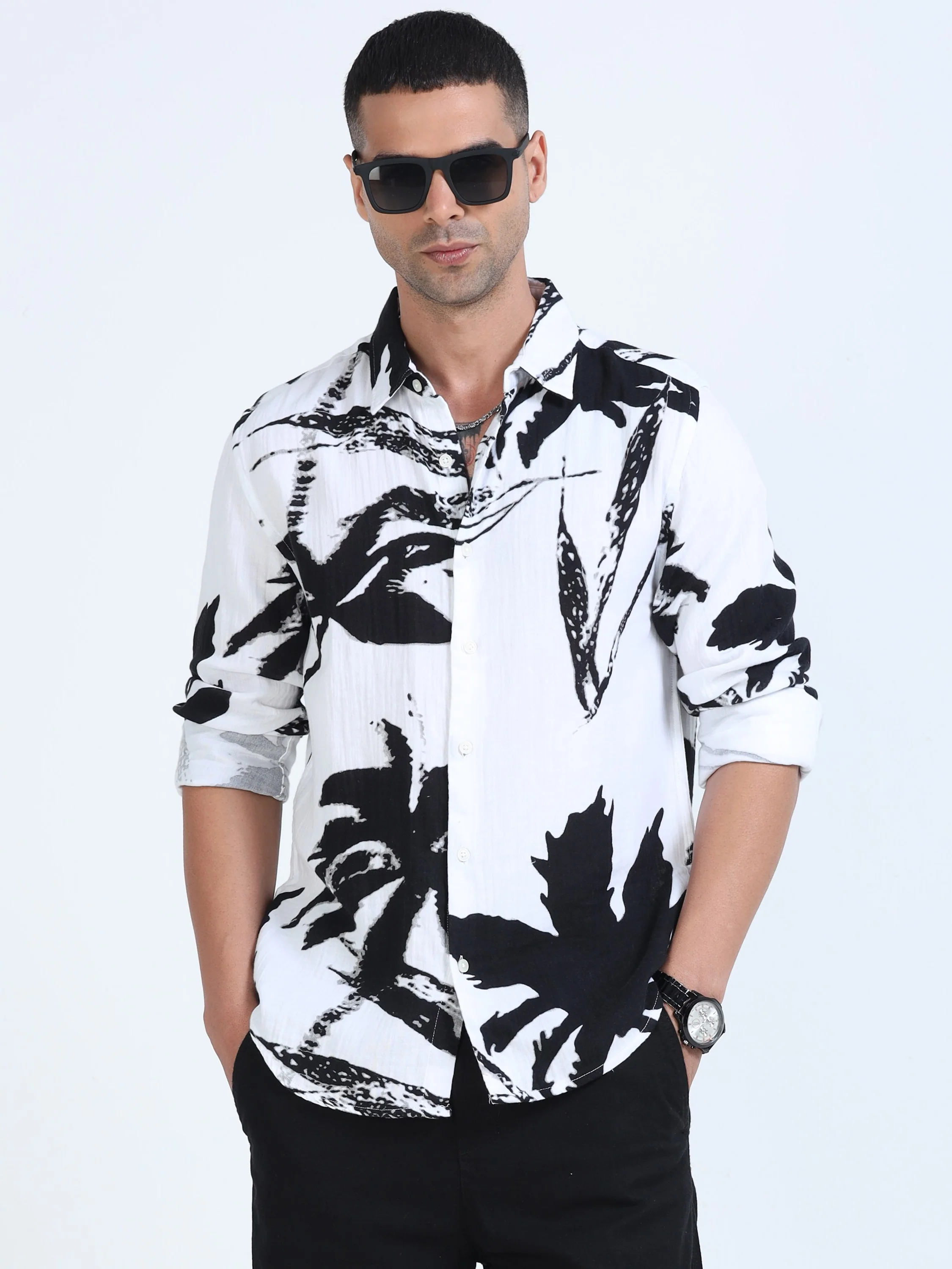 Men Black Printed Resort Shirt - Image 6