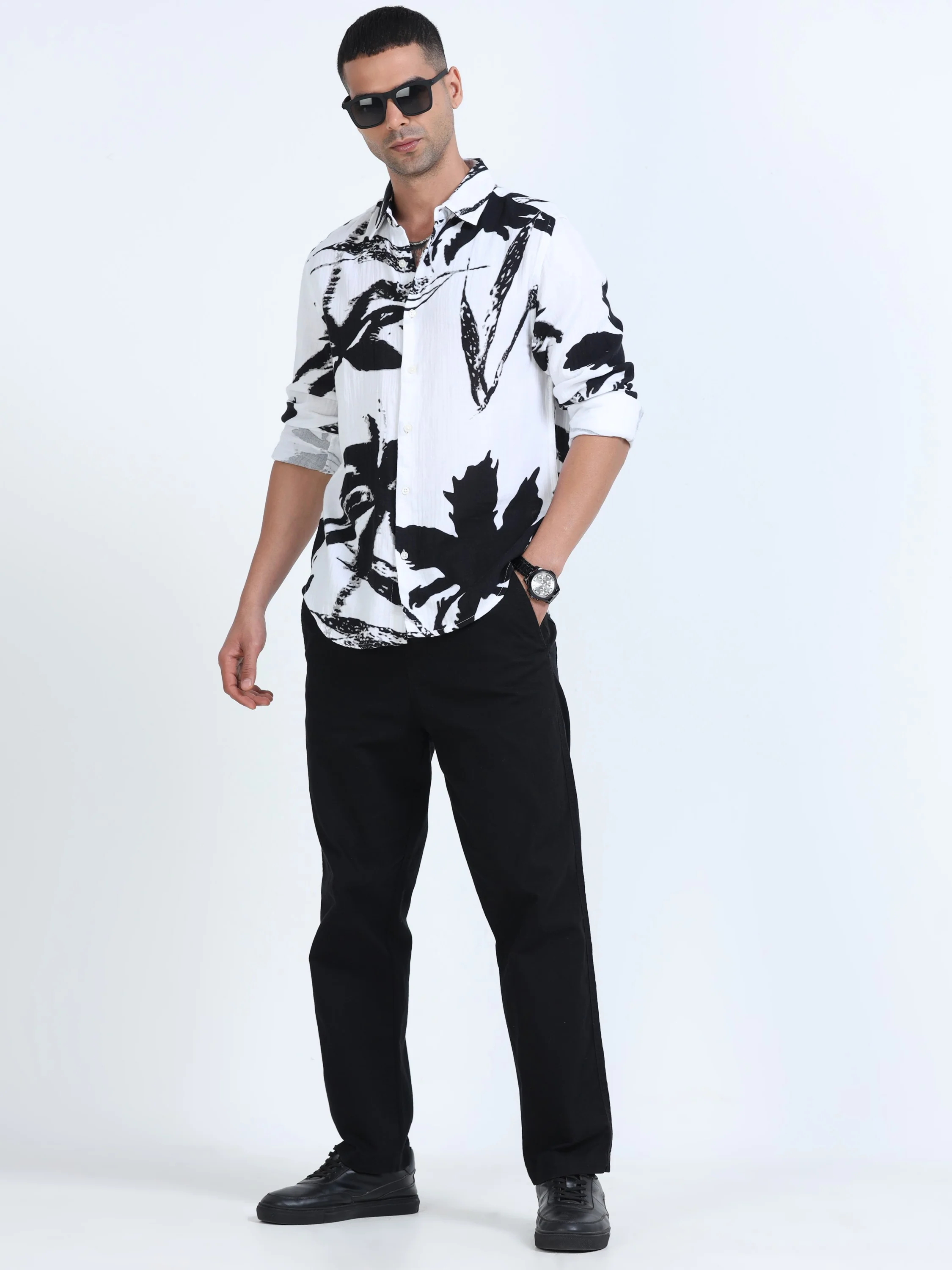 Men Black Printed Resort Shirt - Image 7