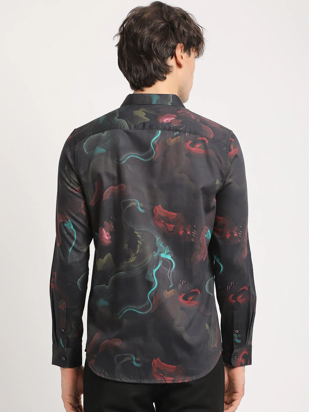 Men Black Printed Slim Fit Cotton Casual Shirt - Image 4