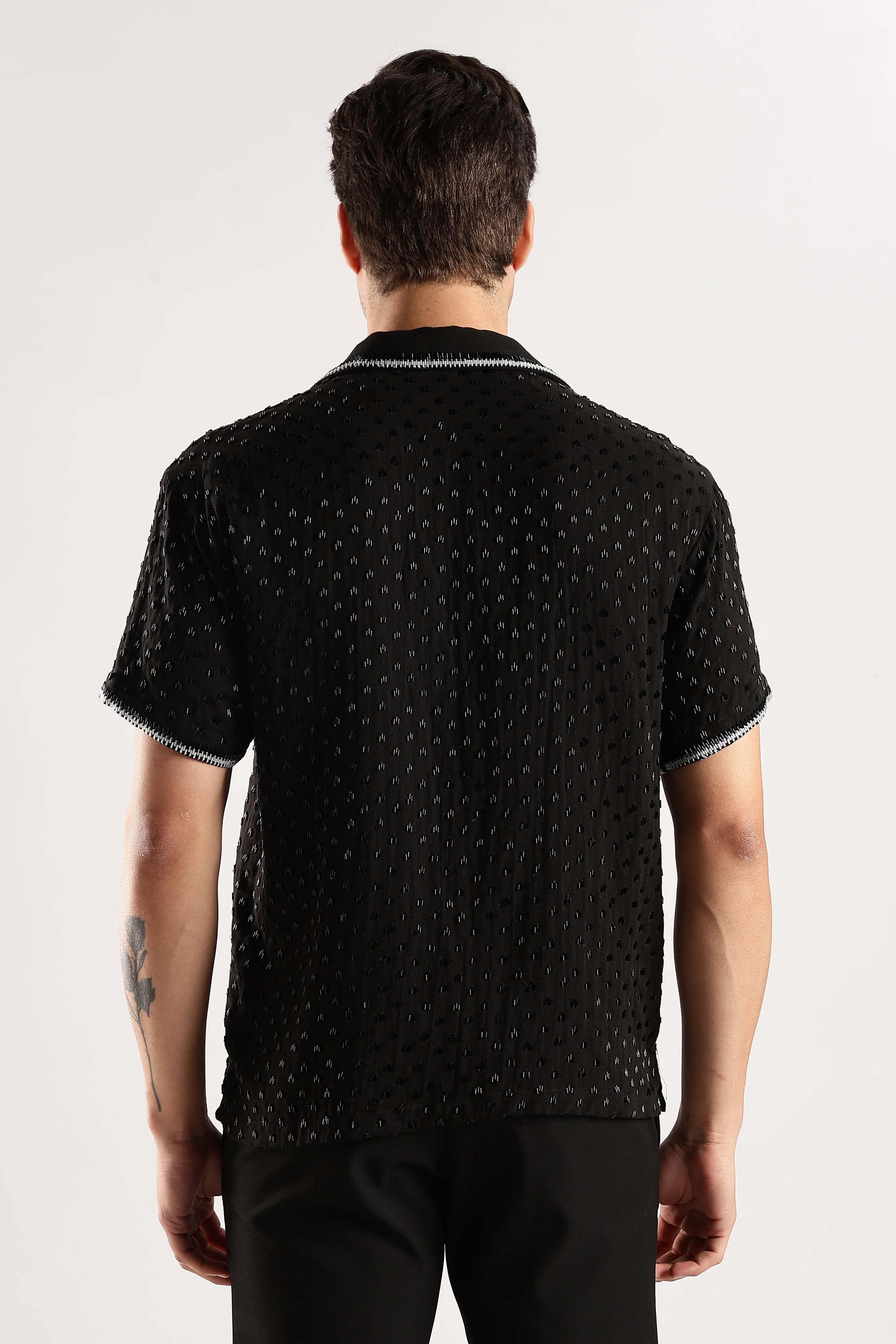 Men Black Rain Cutdana Gauge Cotton Shirt - Image 16