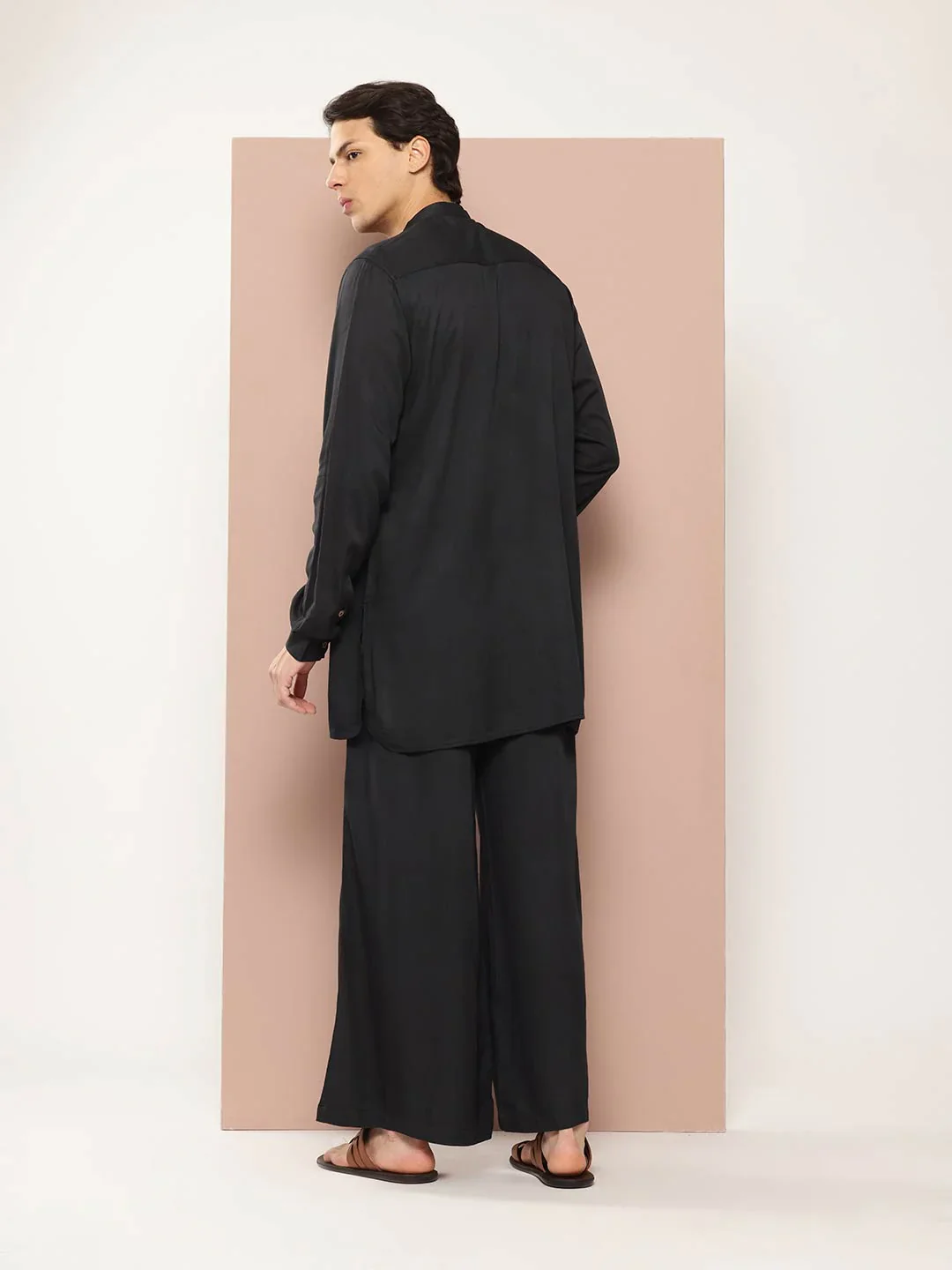 Men Black Rayon Solid Pathani Sets - Image 5