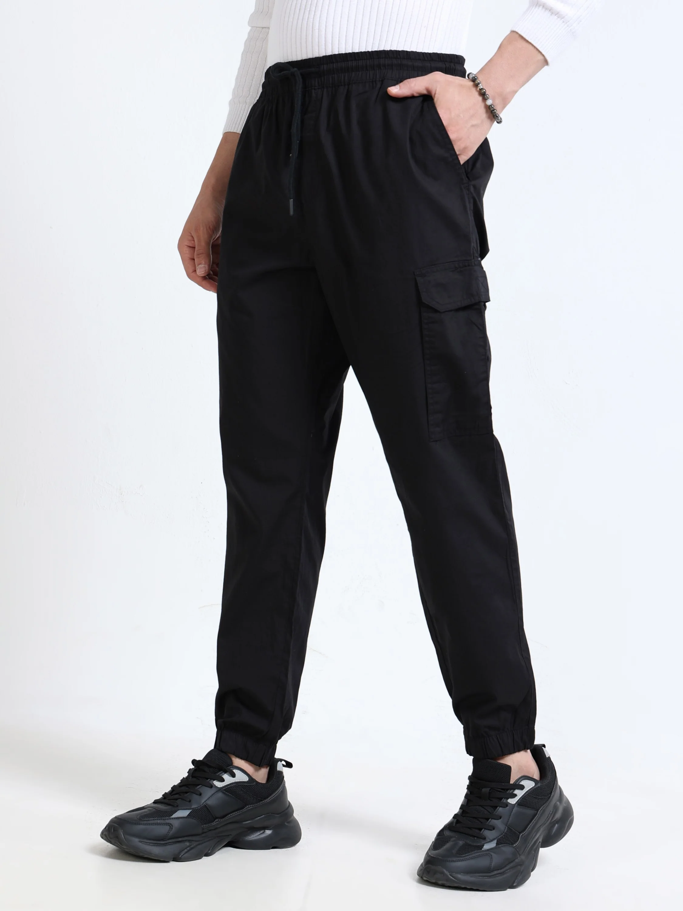 Men Black Cargo Jogger Pants - Image 6