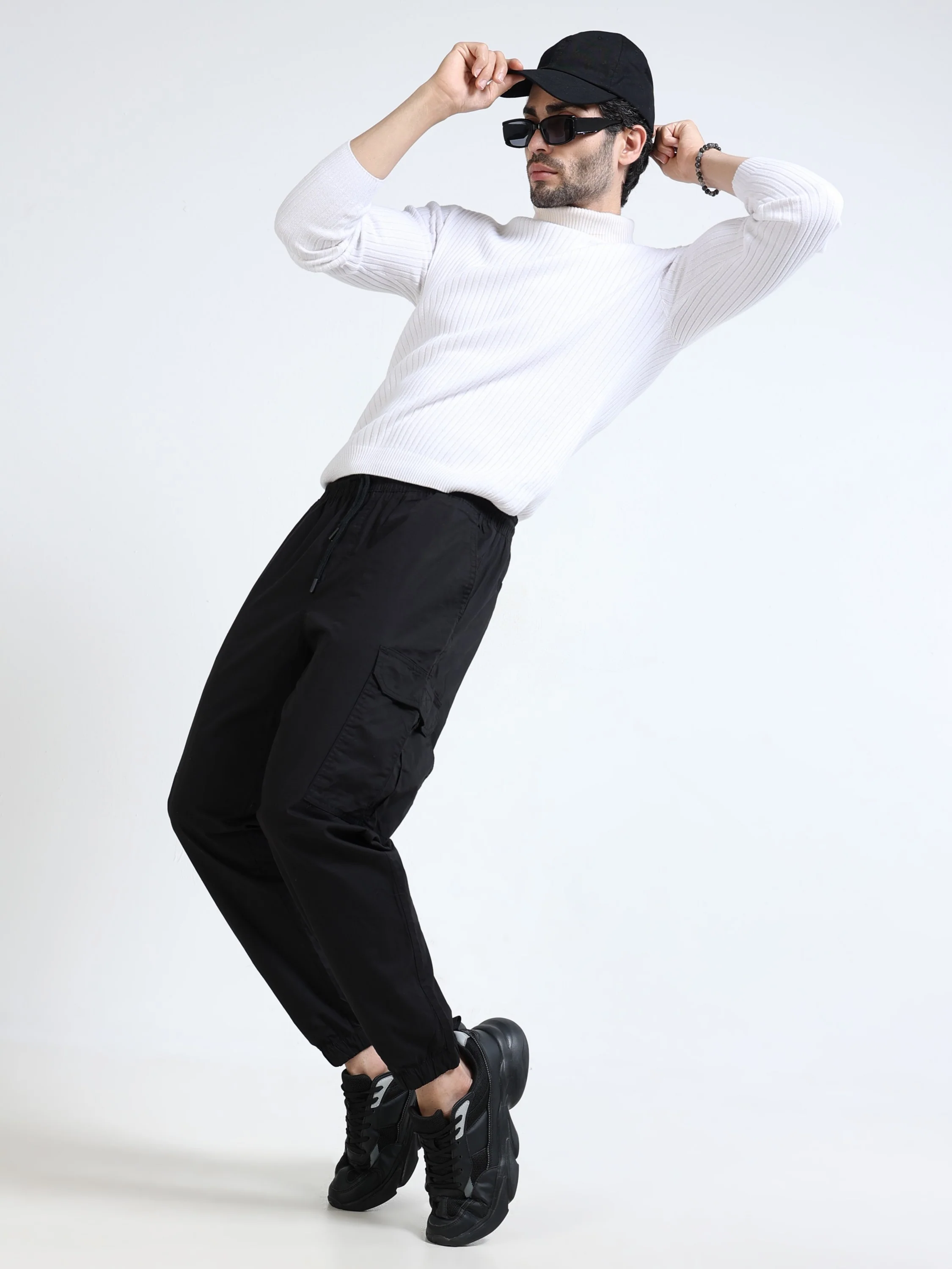 Men Black Cargo Jogger Pants - Image 7