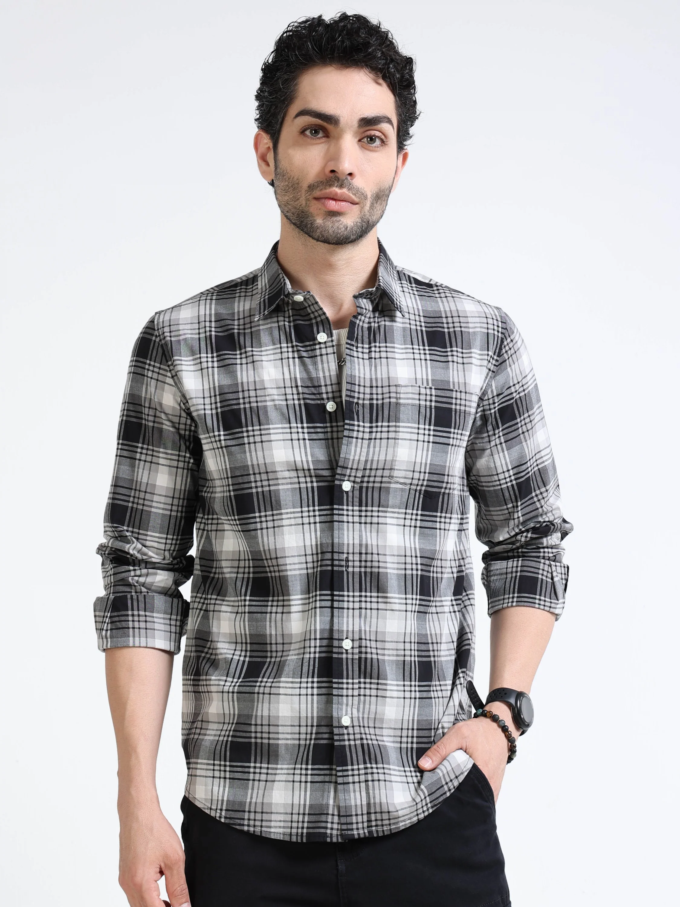 Men Black Regular Fit Check Shirt - Image 6