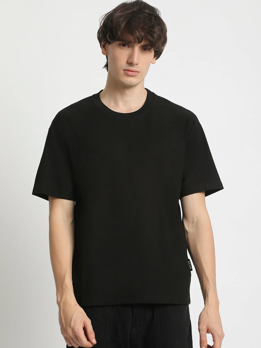Men  Black Regular Fit Crew Neck T-Shirt - Image 2