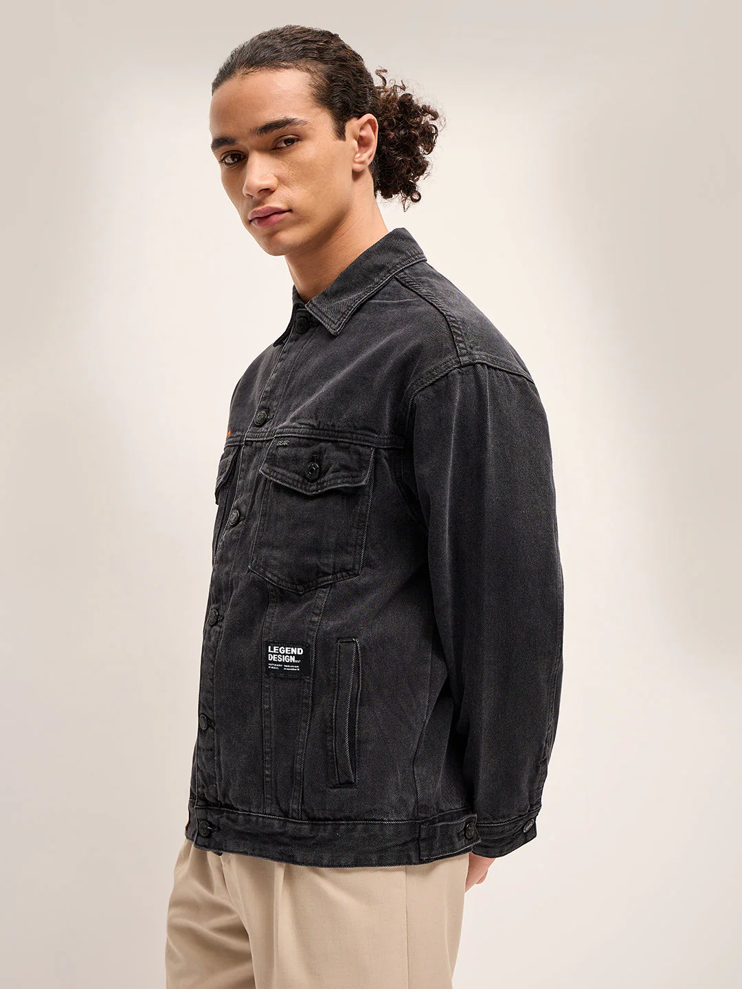 Men Black Regular Fit Denim Jacket - Image 3